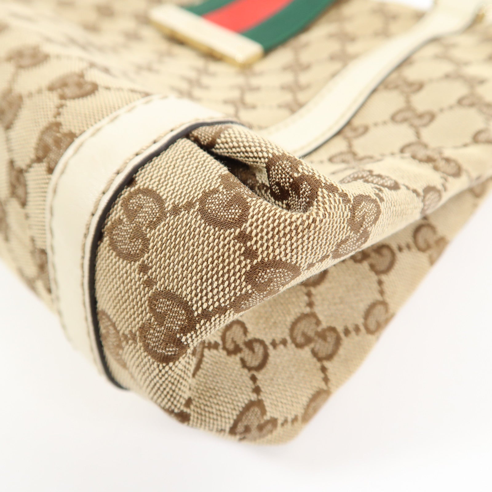 GUCCI 帆布Web Flap Tote銀扣手挽袋