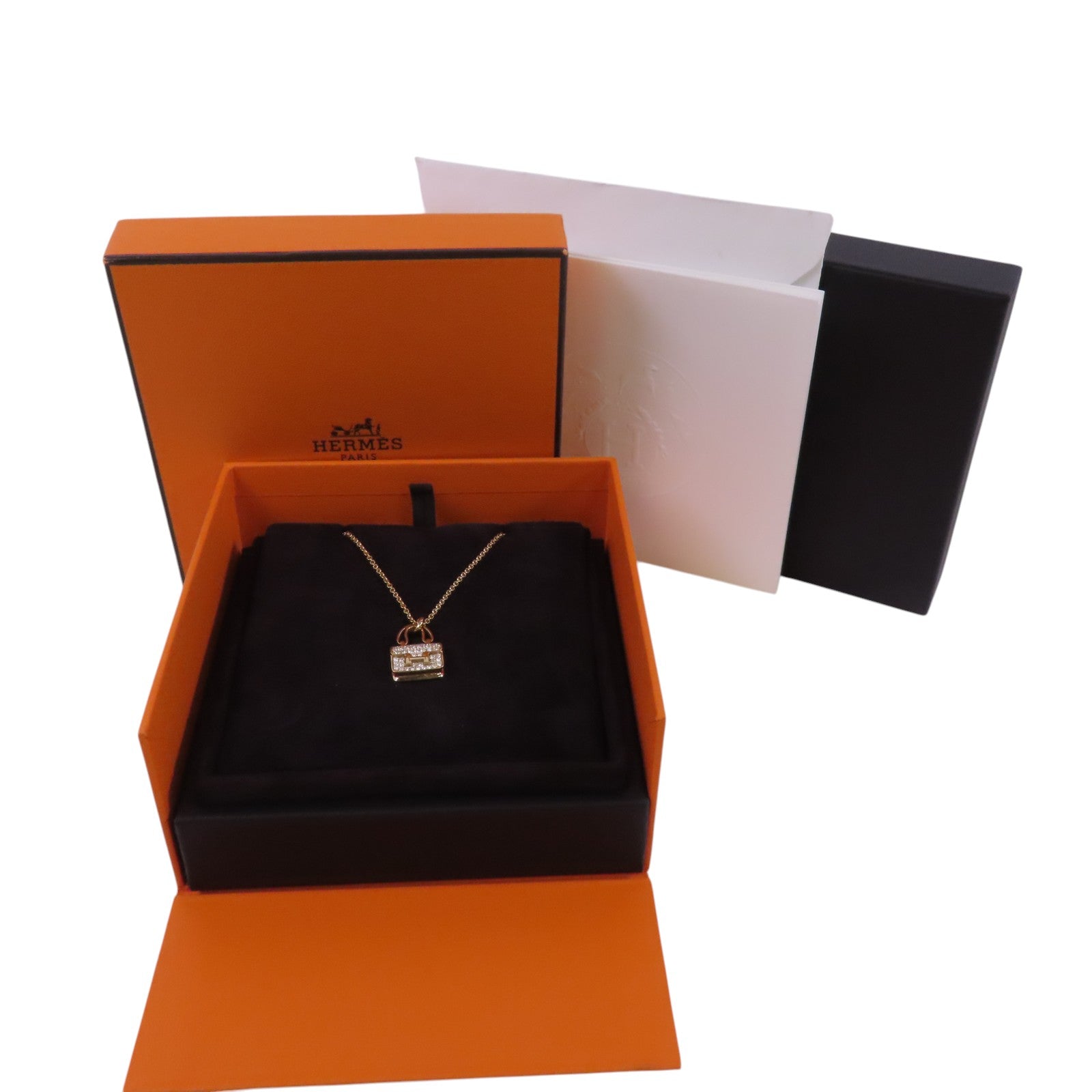 HERMES GHW Amulettes Constance Diamond Necklace 18K Rose Gold