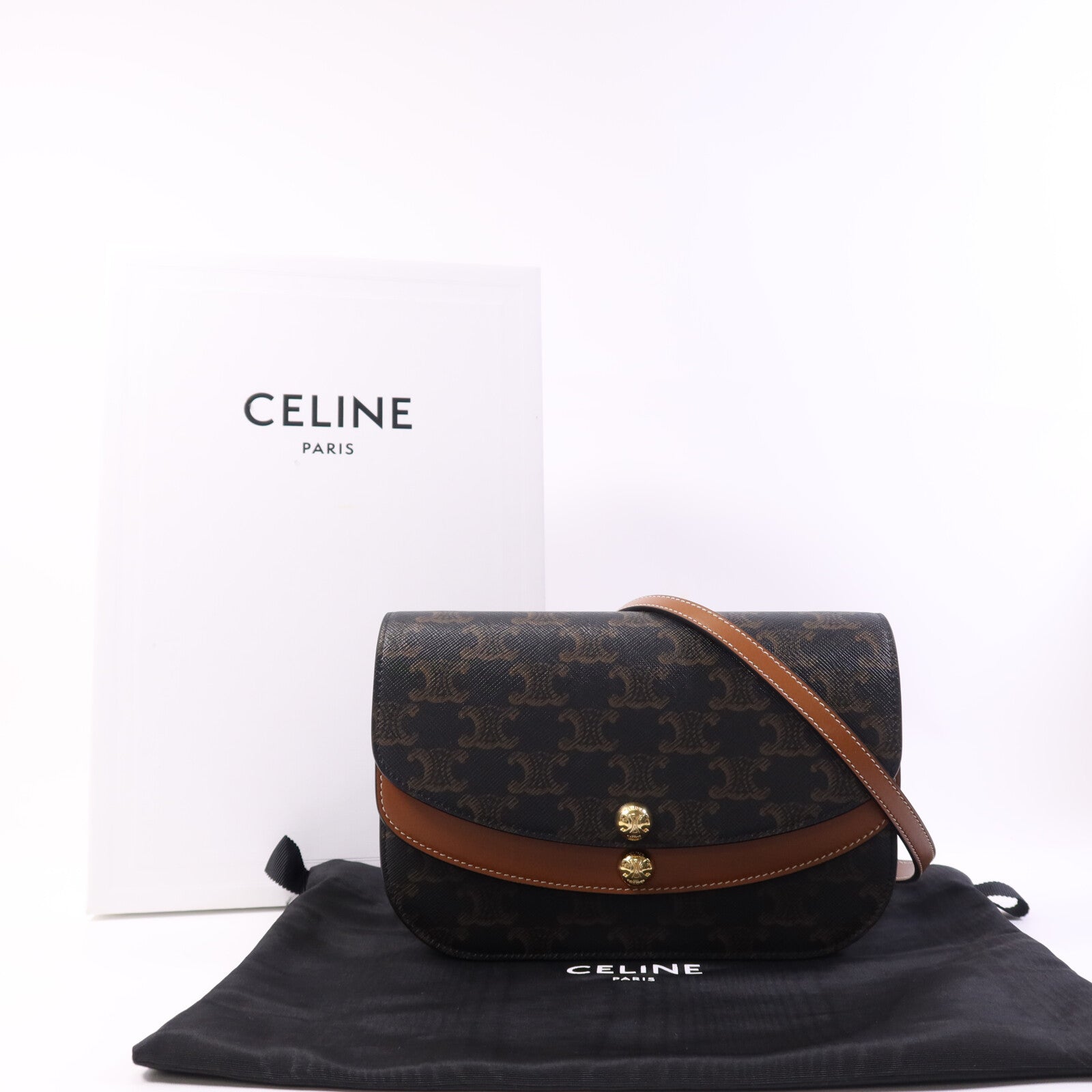 CELINE 塗層帆布Duo Wallet On Strap金扣肩背袋