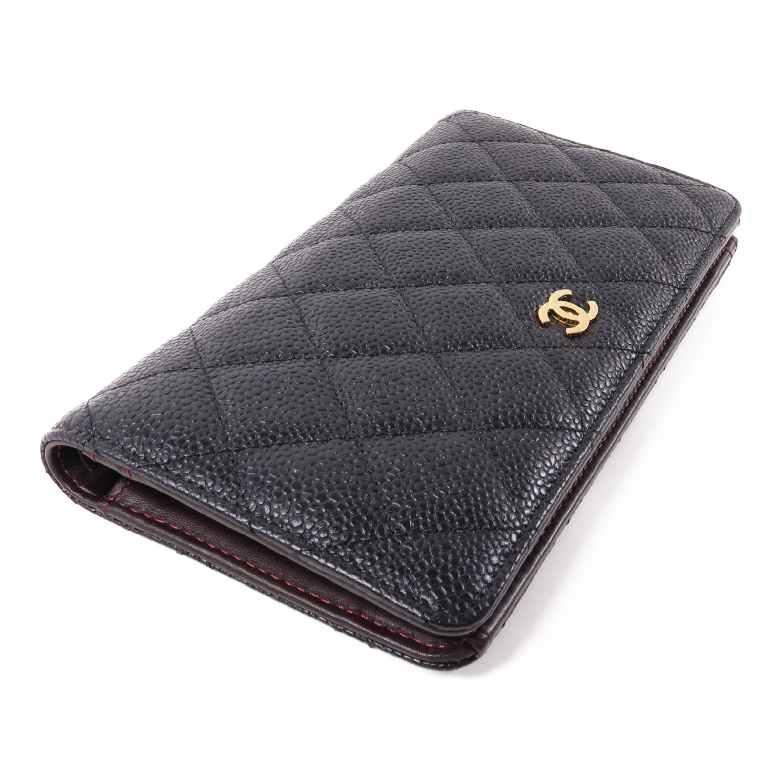 CHANEL 牛皮皮革Wallet金扣長錢包黑色