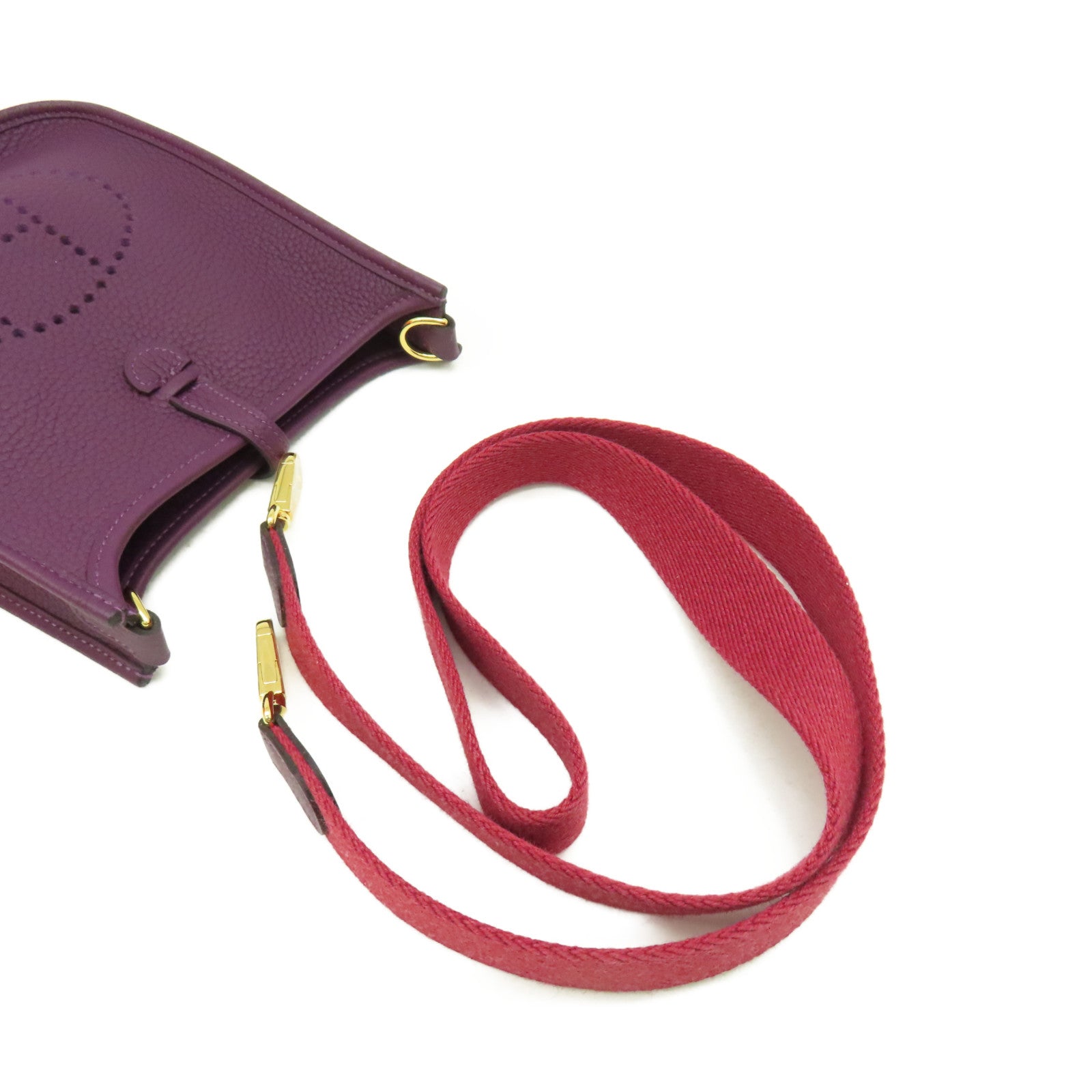 HERMES 【激減優惠】Clemence皮革Evelyne TPM Shoulder Bag金扣肩背袋Cassis/Rouge Grenat/黑加侖子色/石榴紅