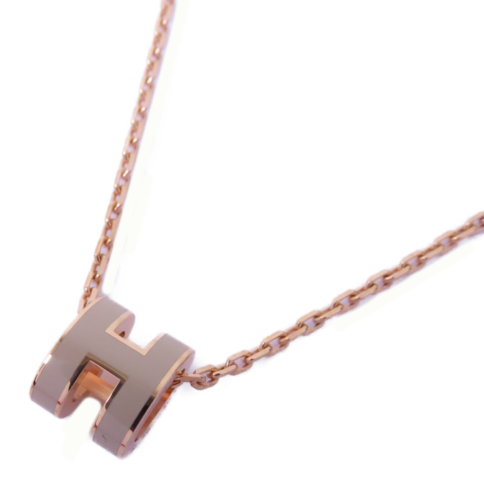 HERMES 金屬Mini Pop H Necklace項鍊粉紅金色/白色