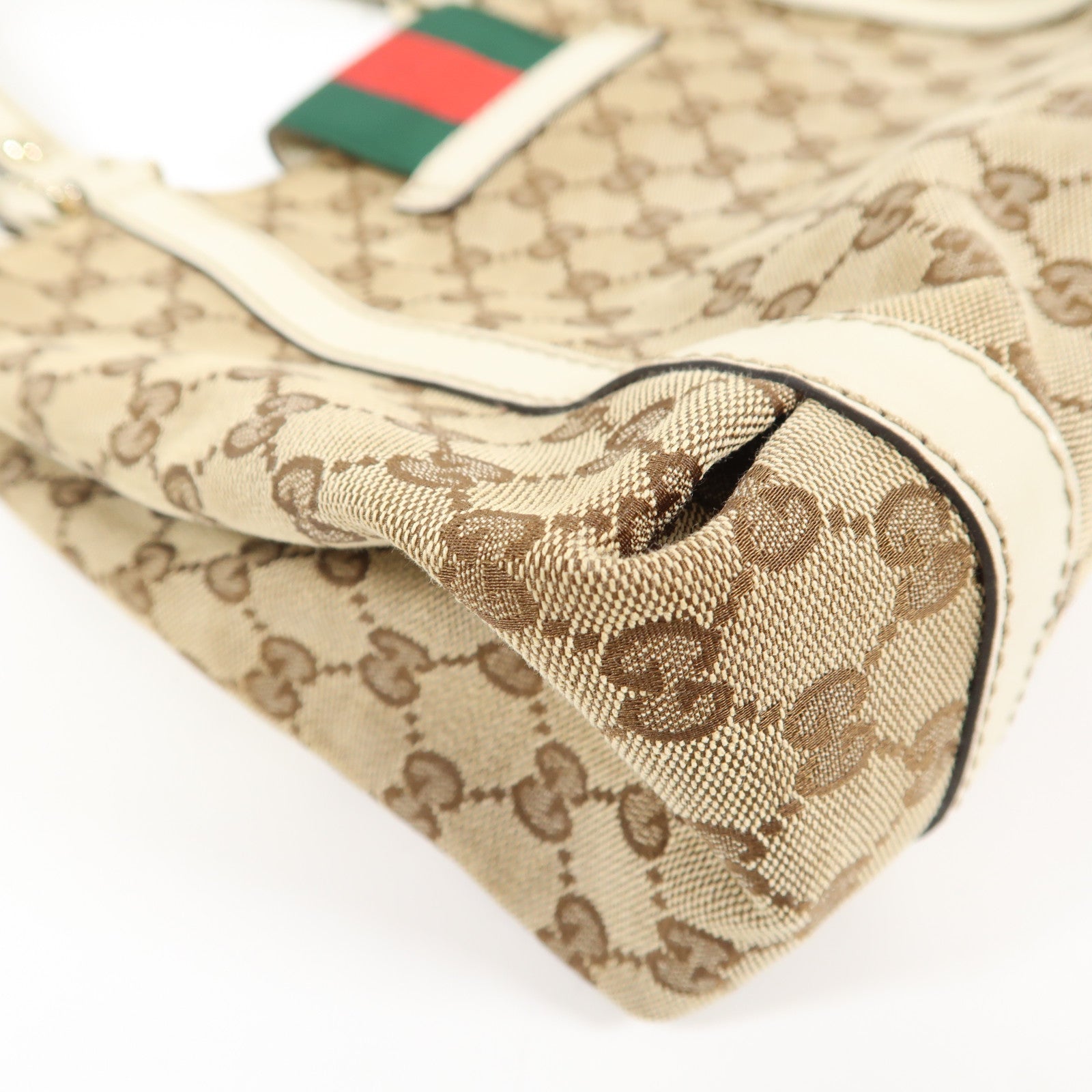 GUCCI 帆布Web Flap Tote銀扣手挽袋