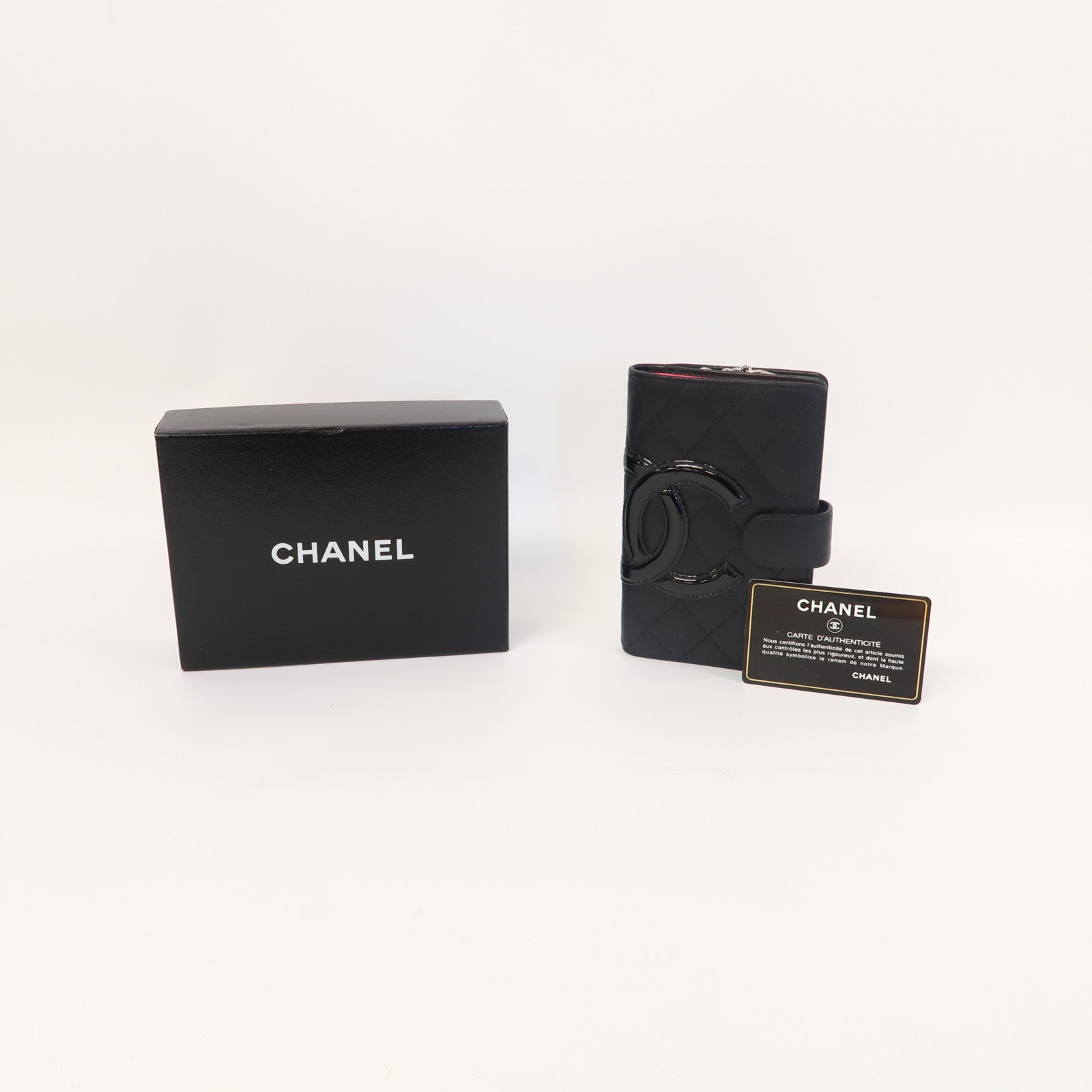CHANEL 菱格牛皮皮革Cambon Line Wallet銀扣錢包黑色