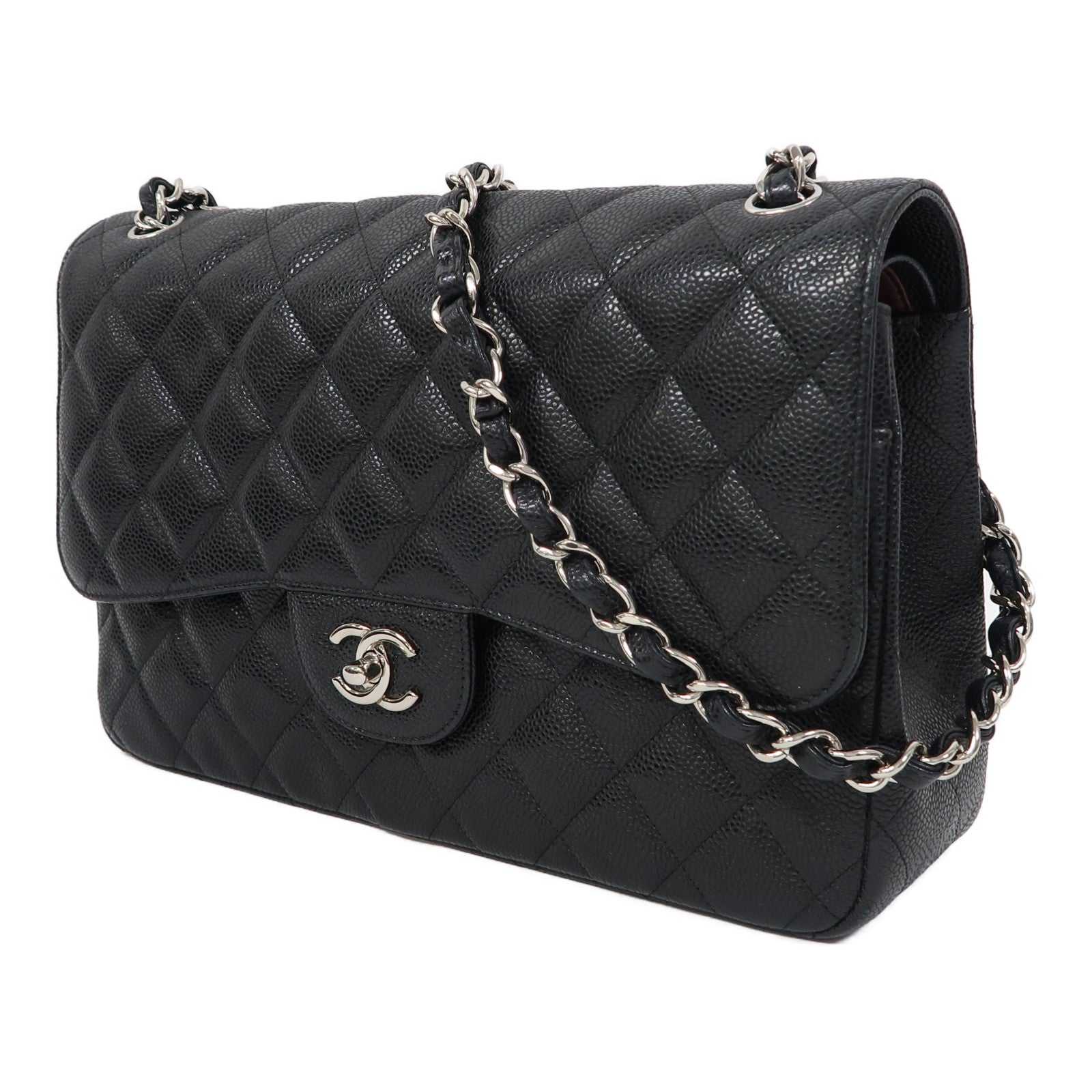 CHANEL 【激減優惠】菱格Caviar皮革Classic銀扣鏈帶肩背袋黑色