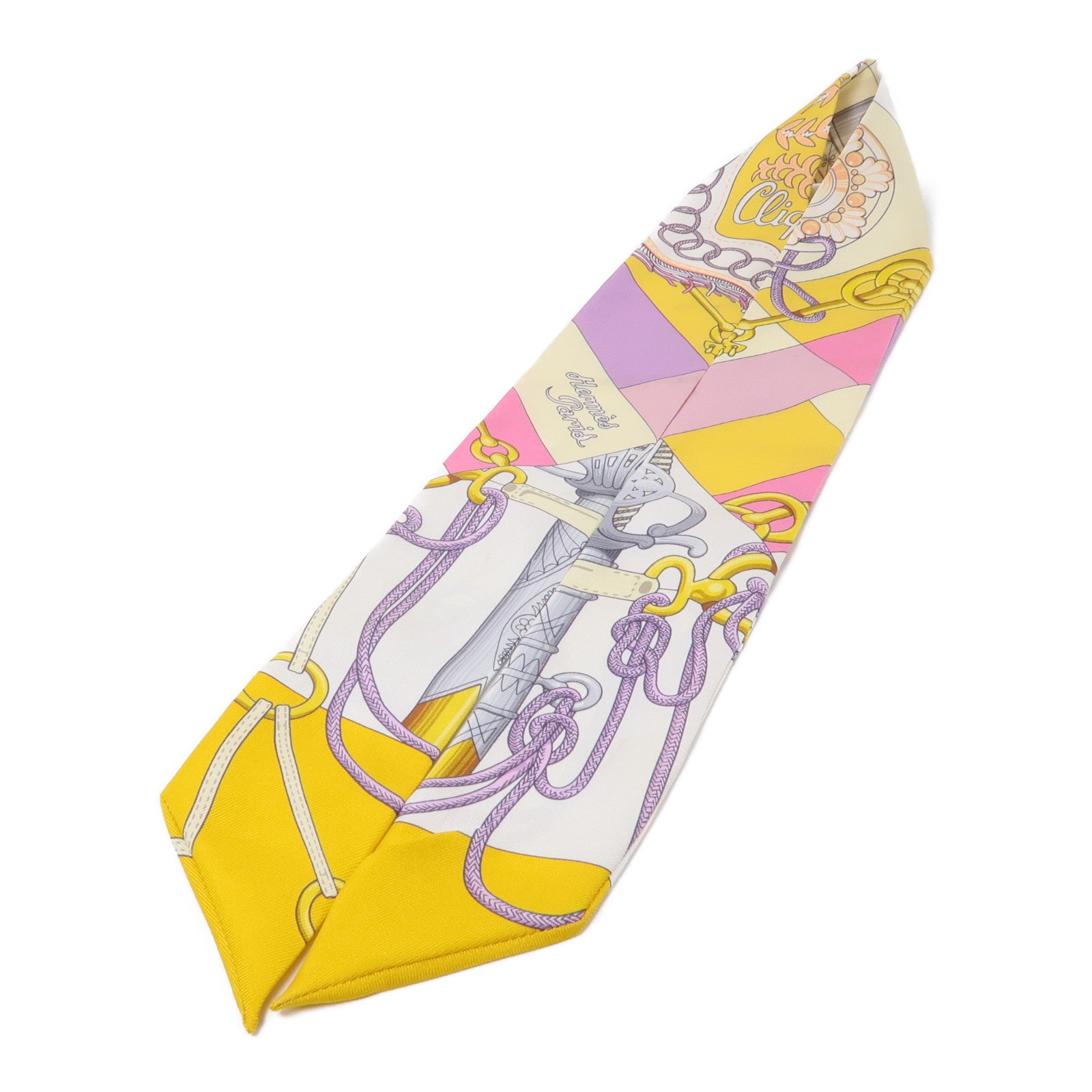 HERMES 絲質Twilly絲巾黃色/粉紅色