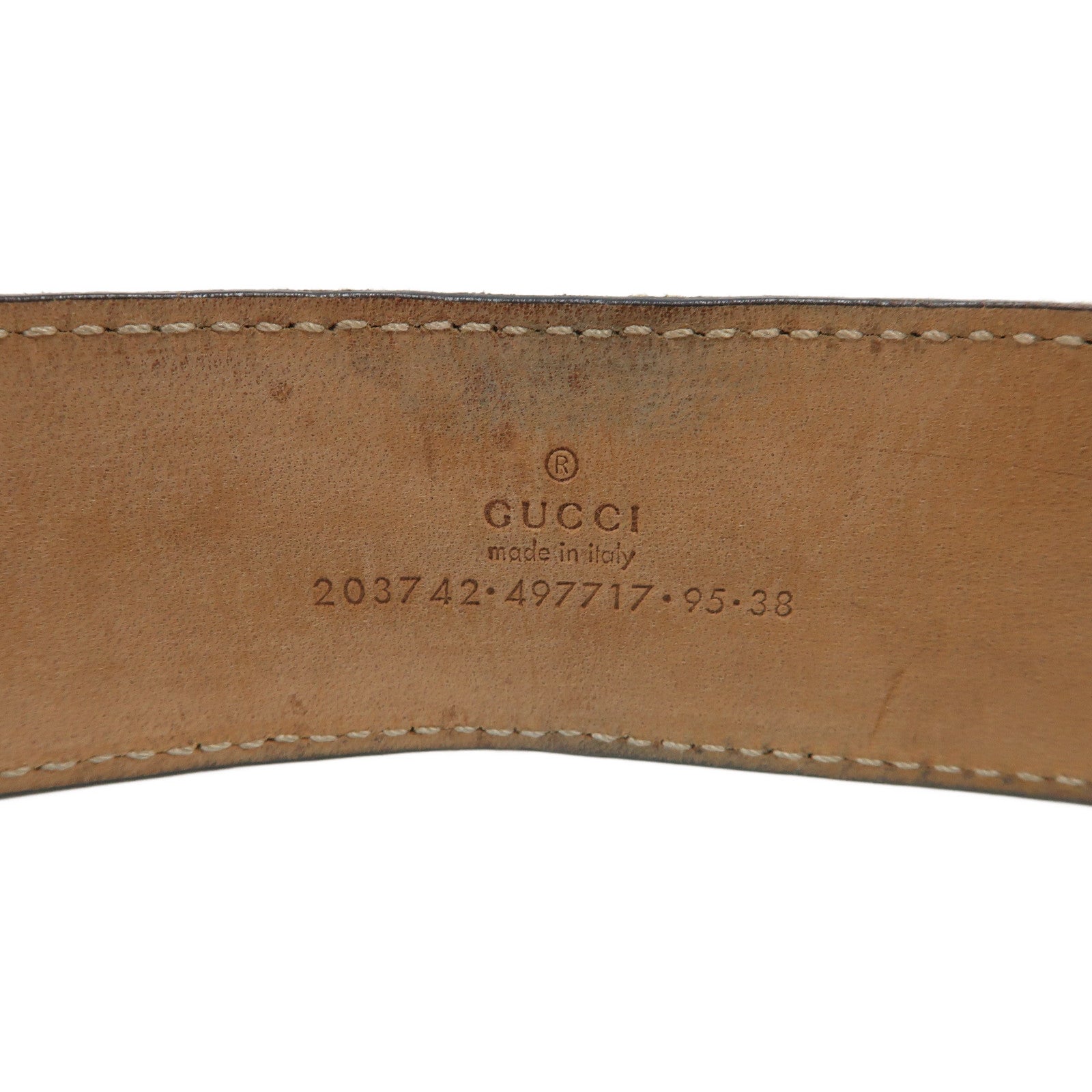 GUCCI 帆布Belt 95cm金扣皮帶啡色