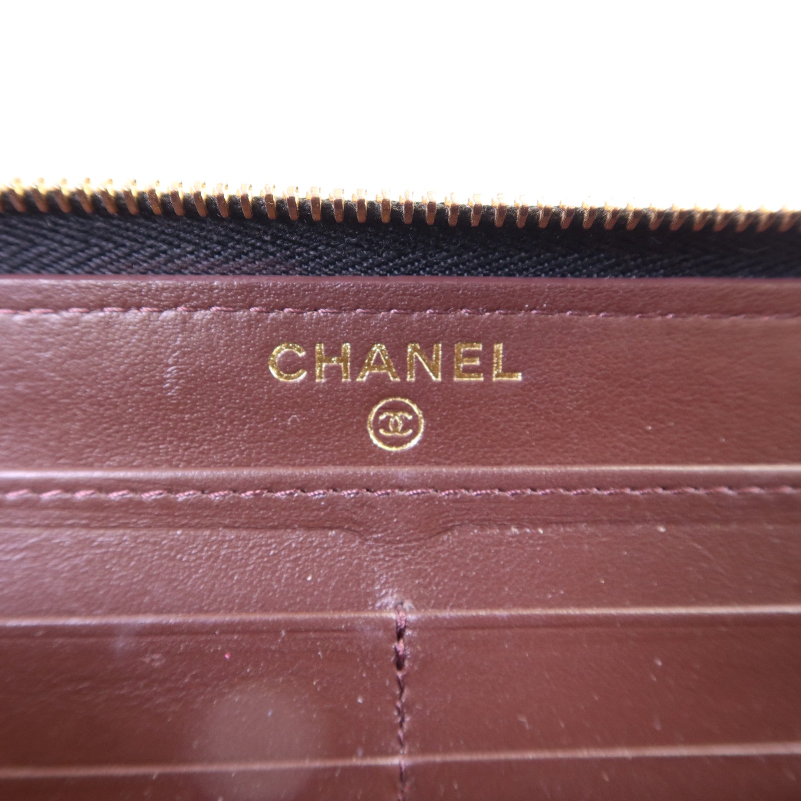 CHANEL 牛皮皮革Zipper Long Round Wallet金扣長錢包