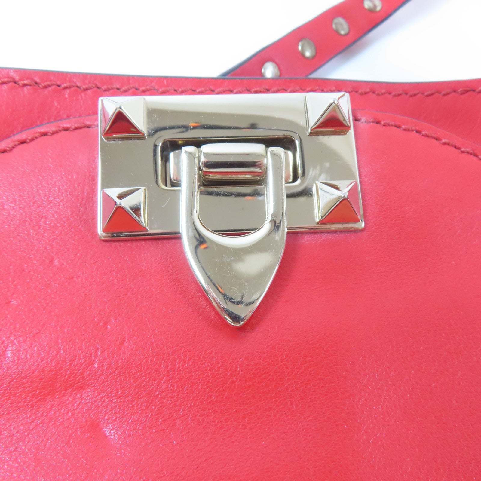 Valentino 牛皮皮革2 Way Shoulder Bag金扣手挽肩背兩用袋紅色