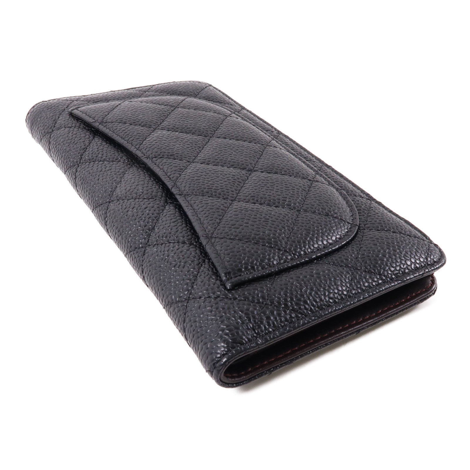 CHANEL 牛皮皮革Wallet金扣長錢包黑色