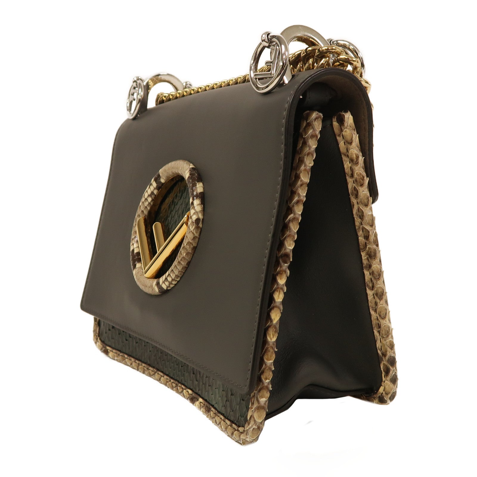FENDI 蛇皮皮革Kan I鏈帶肩背袋灰色