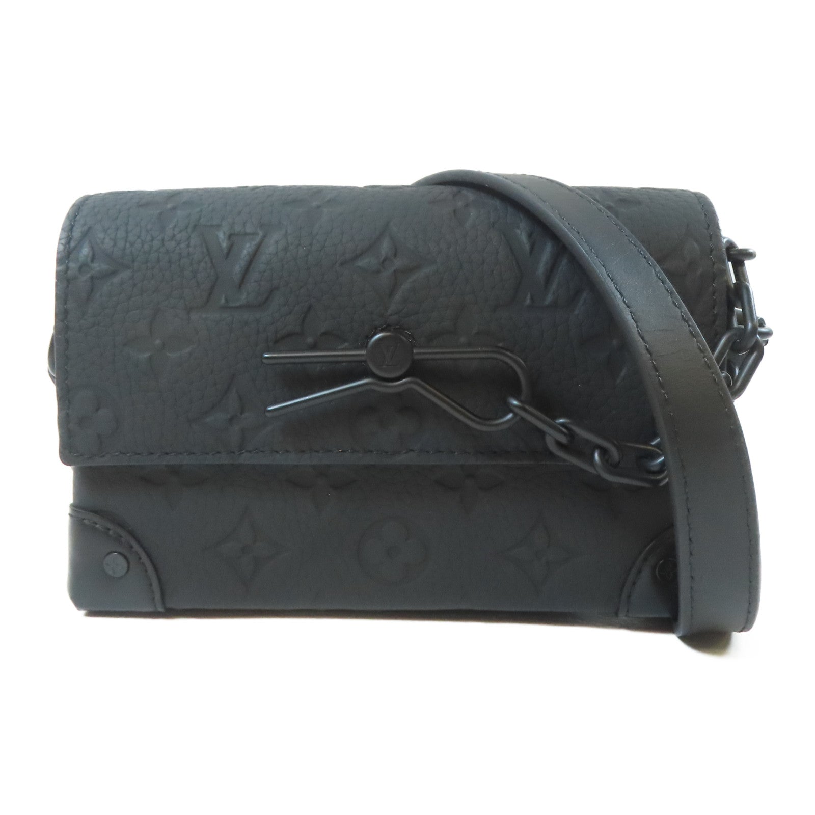 LOUIS VUITTON Taurillon Monogram Steamer Wearable Wallet黑扣肩背袋黑色