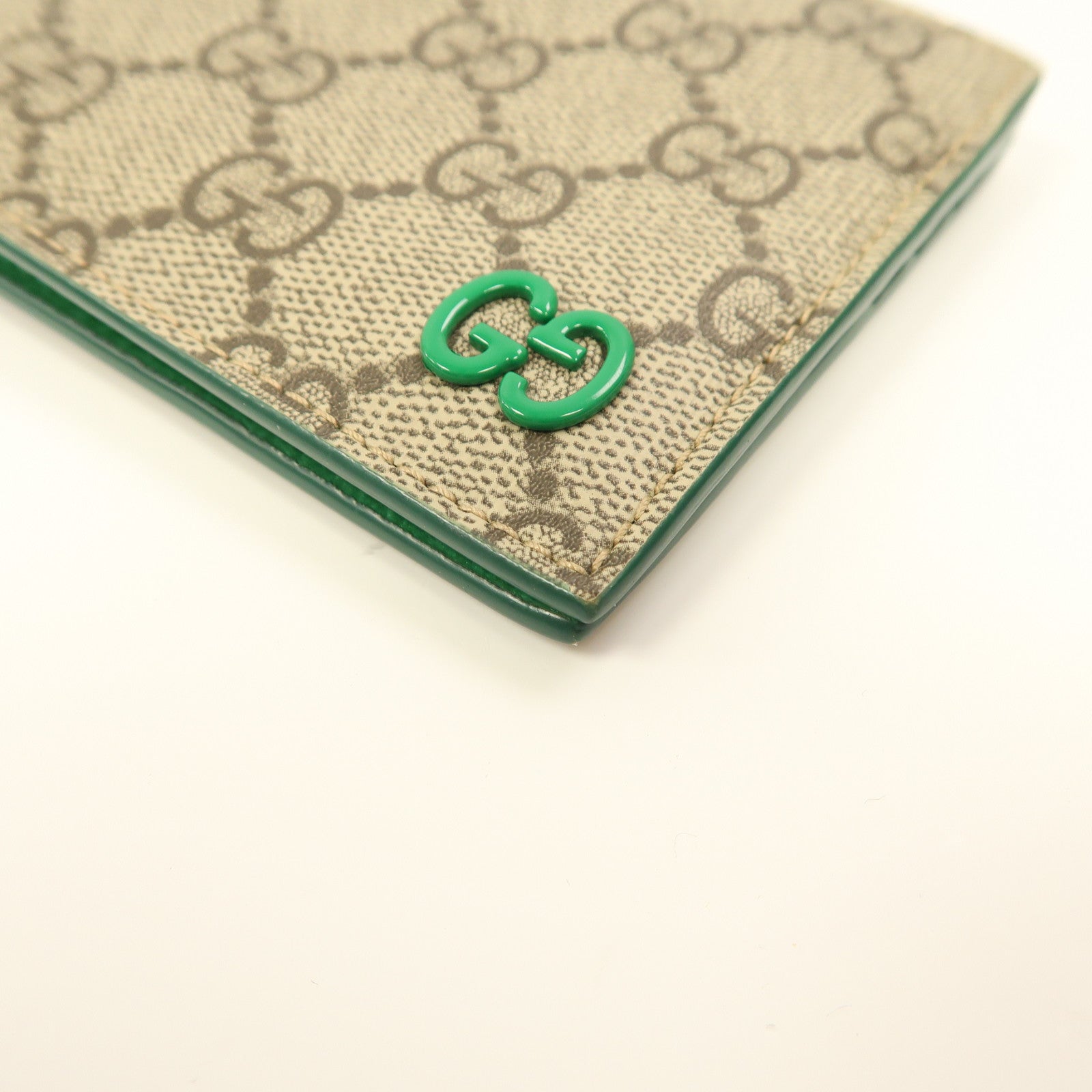 GUCCI 塗層帆布Wallet折疊錢包米色/綠色
