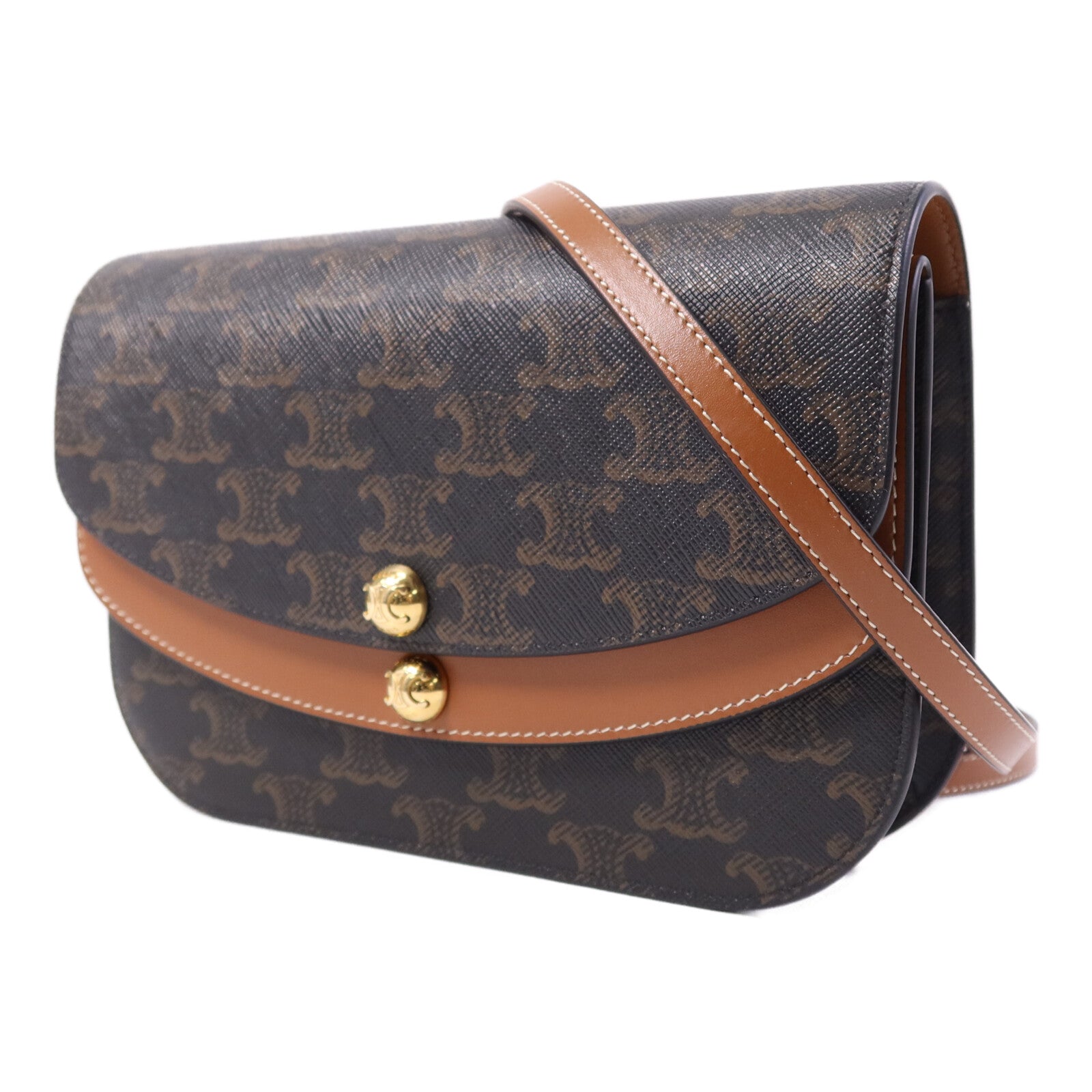 CELINE 塗層帆布Duo Wallet On Strap金扣肩背袋