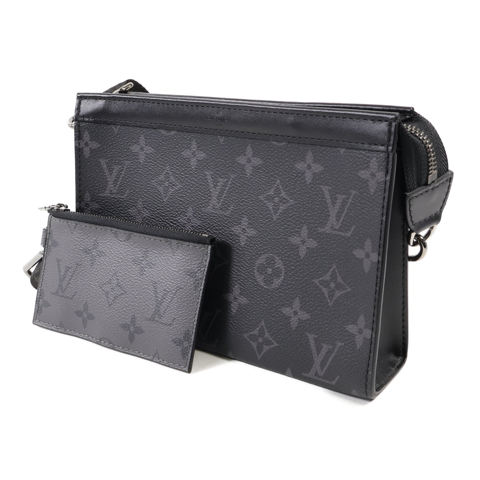 LOUIS VUITTON Monogram Eclipse Gaston銀扣肩背袋