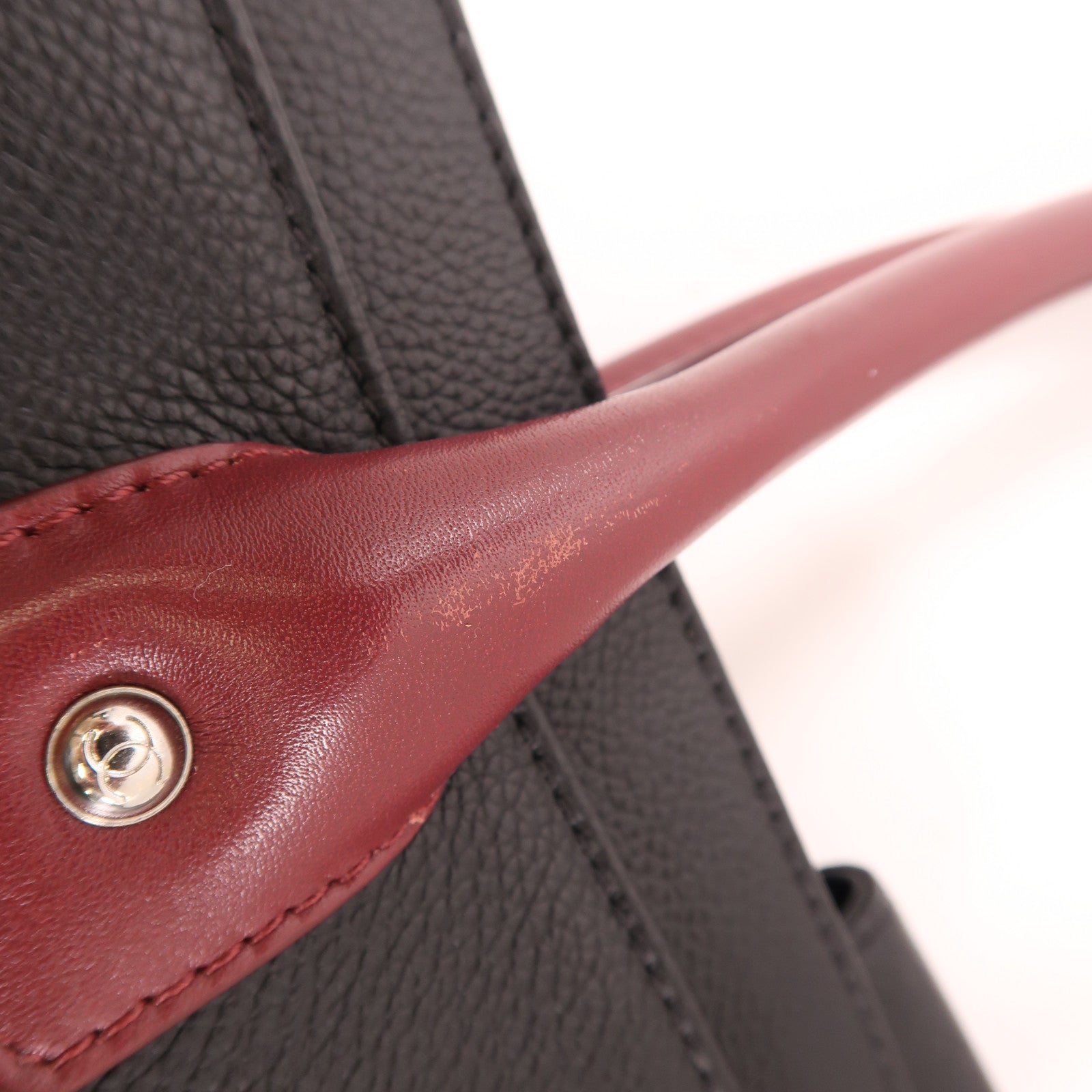 CHANEL CC SHW 2 Way Shoulder Bag Handbag Calfskin Black Red