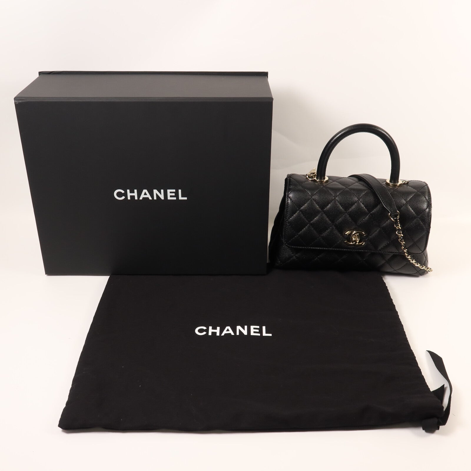 CHANEL 牛皮皮革Coco Handle金扣鏈帶手挽肩背兩用袋