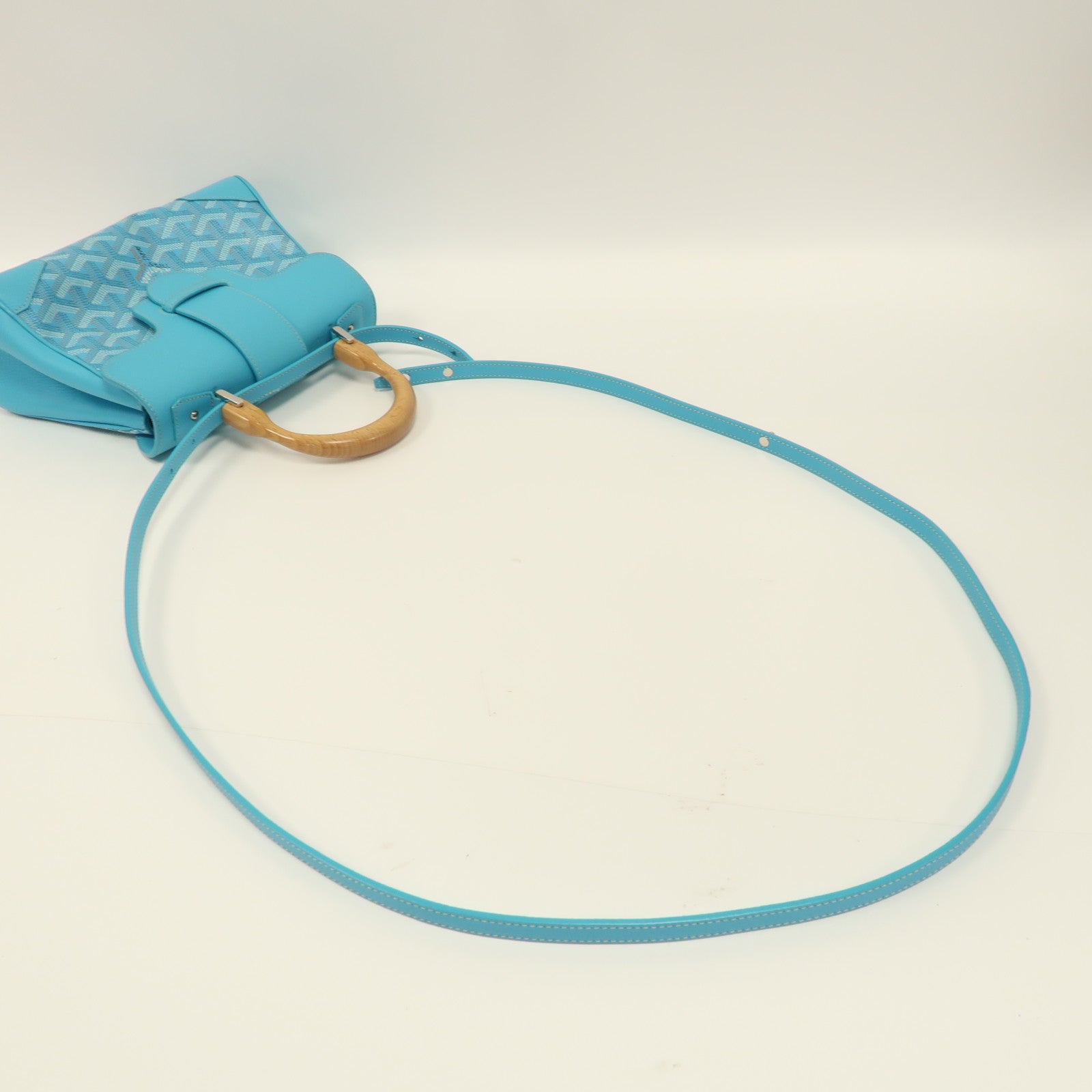 GOYARD 【激減優惠】塗層帆布Saigon Souple Mini Bag銀扣手挽肩背兩用袋藍色