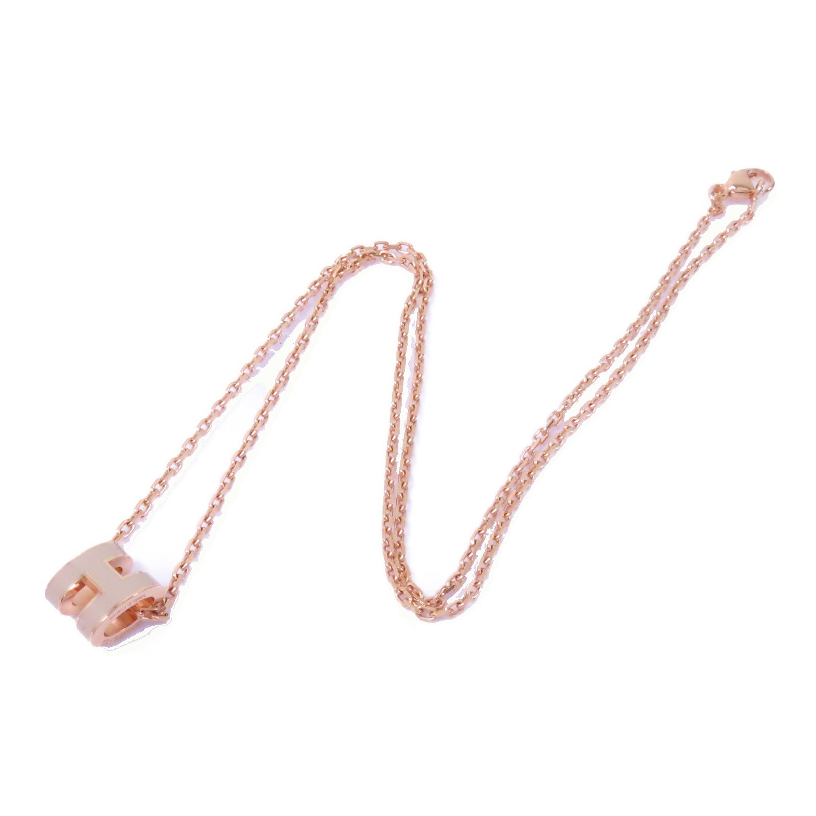 HERMES 金屬Mini Pop H Necklace項鍊粉紅金色/白色