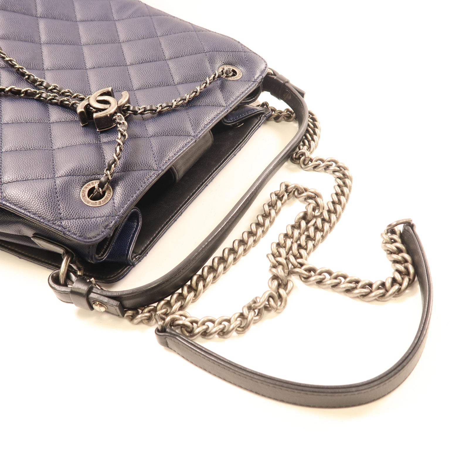 CHANEL 【激減優惠】牛皮皮革Bucket Bag金扣鏈帶手挽肩背兩用袋