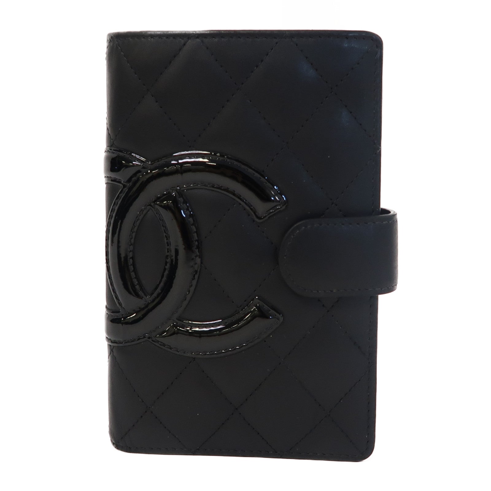 CHANEL 菱格牛皮皮革Cambon Line Wallet銀扣錢包黑色