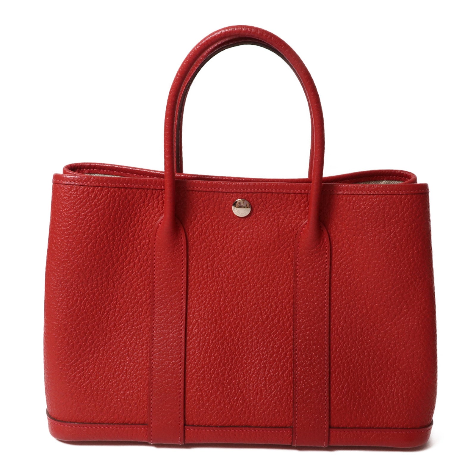 HERMES Country皮革Garden Party TPM銀扣手挽袋紅色