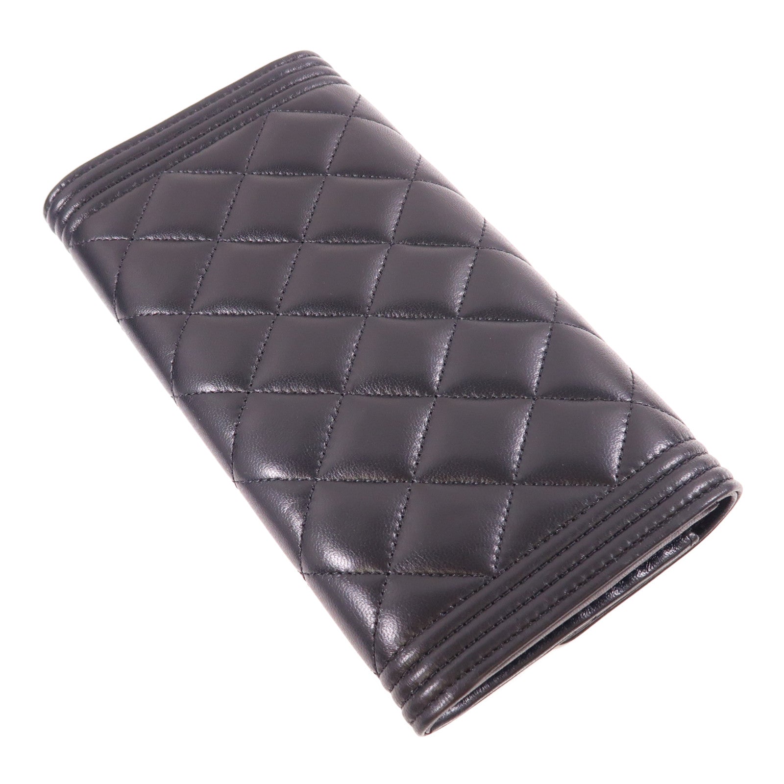 CHANEL 羊皮皮革Boy Long Wallet金扣長錢包