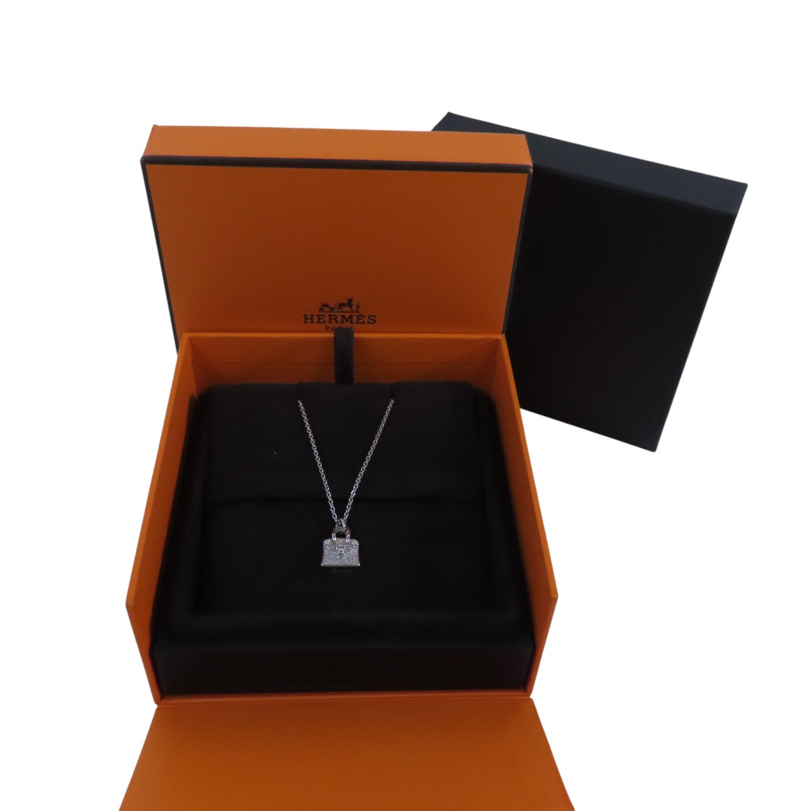 HERMES PHW Amulettes Birkin Diamond Pendant Necklace 18K White Gold