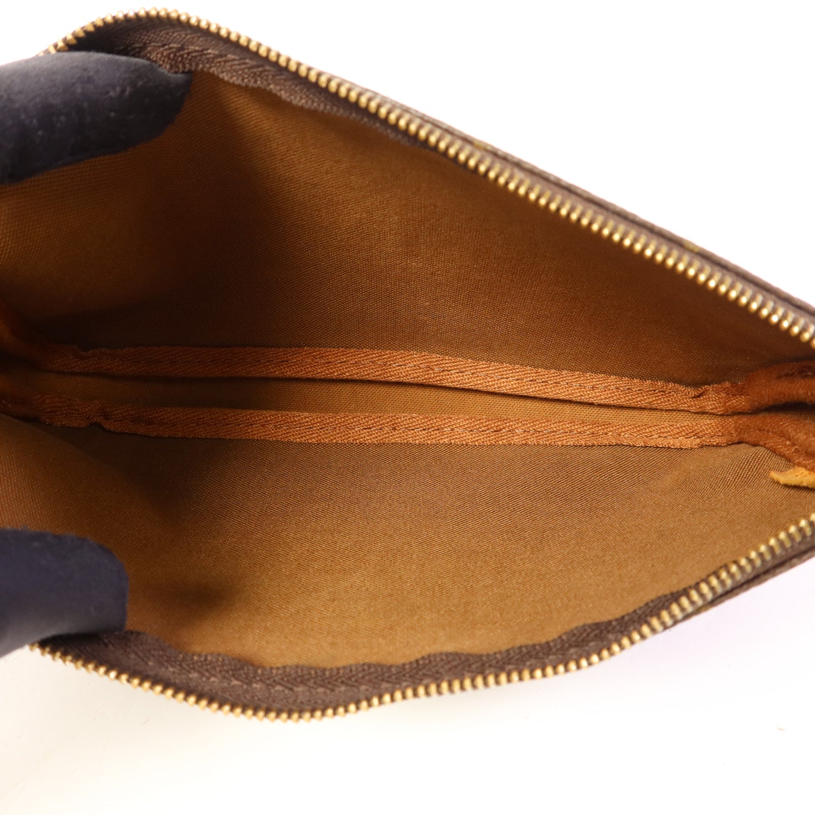 LOUIS VUITTON Monogram Pochette Accessoires金扣手挽袋棕色