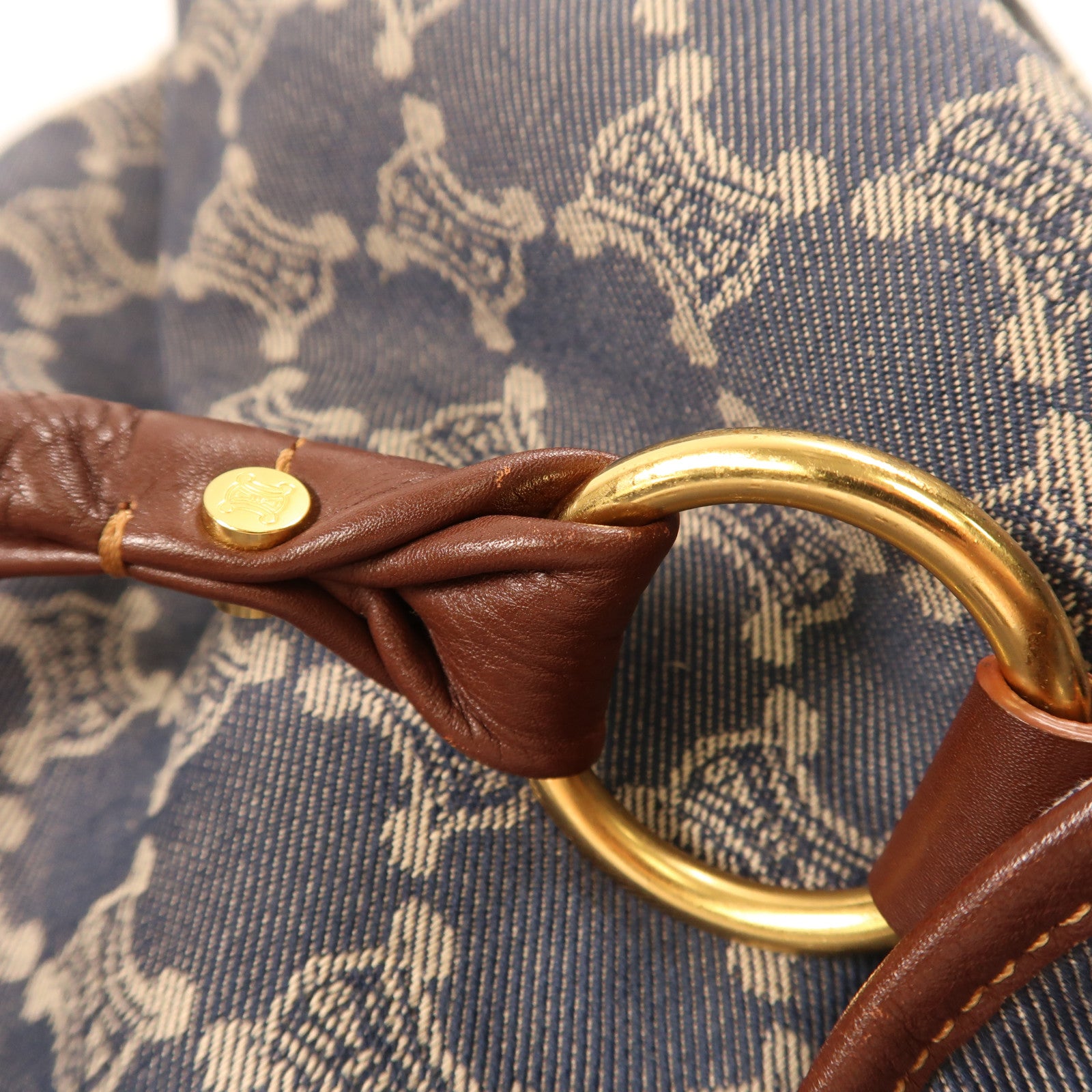 CELINE GHW Shoulder Bag Denim Leather Blue