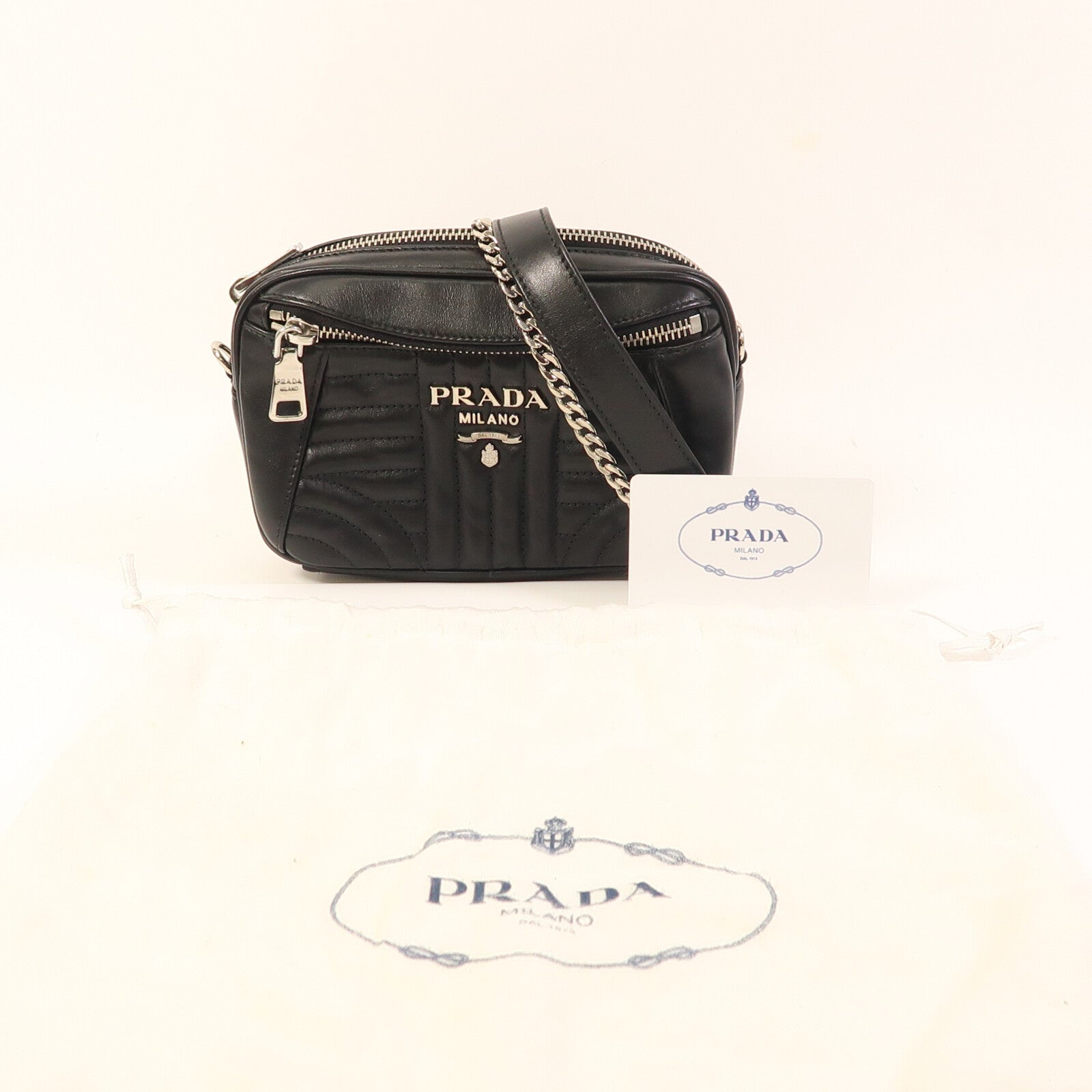 PRADA 牛皮皮革Shoulder Bag銀扣鏈帶肩背袋/腰包