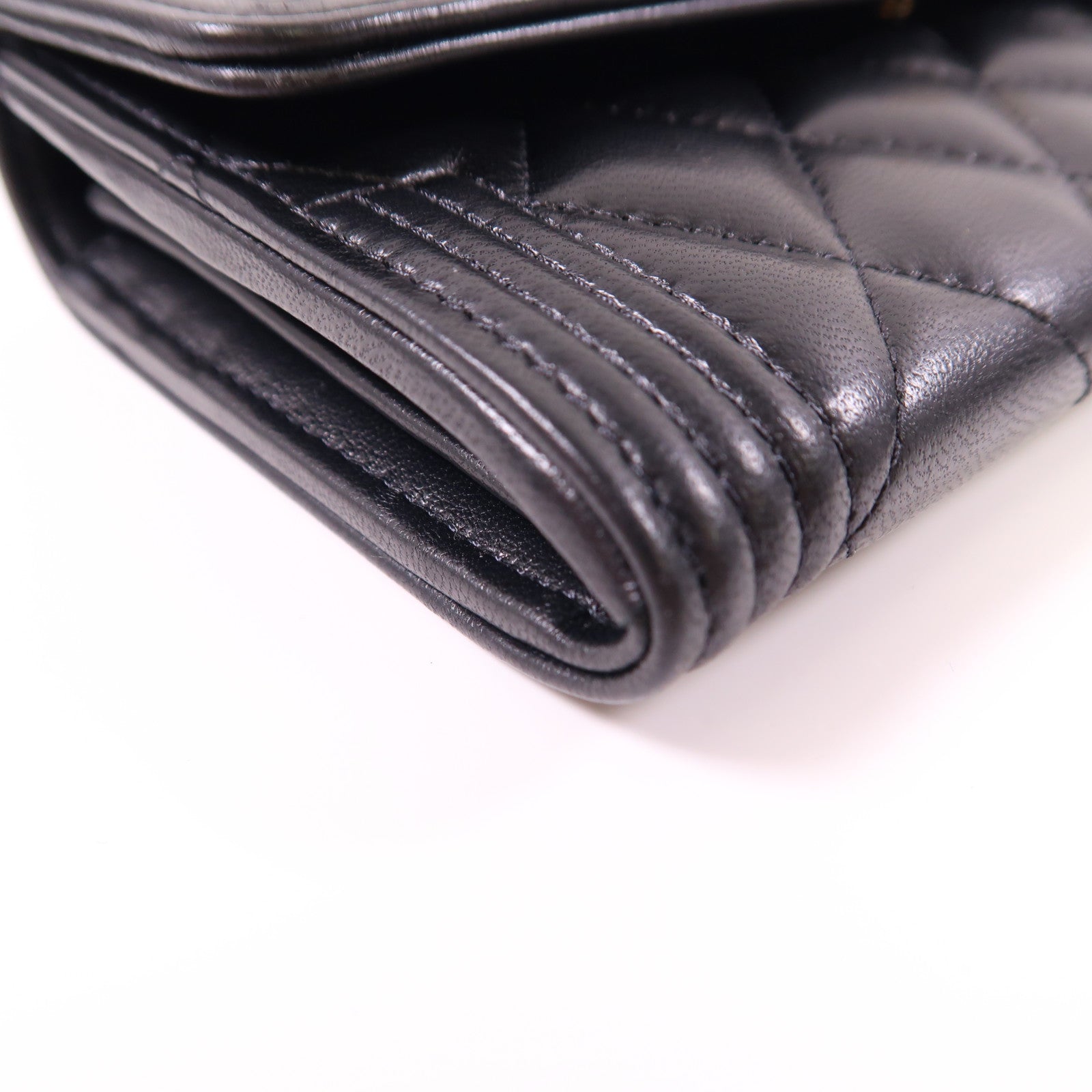 CHANEL 羊皮皮革Boy Long Wallet金扣長錢包