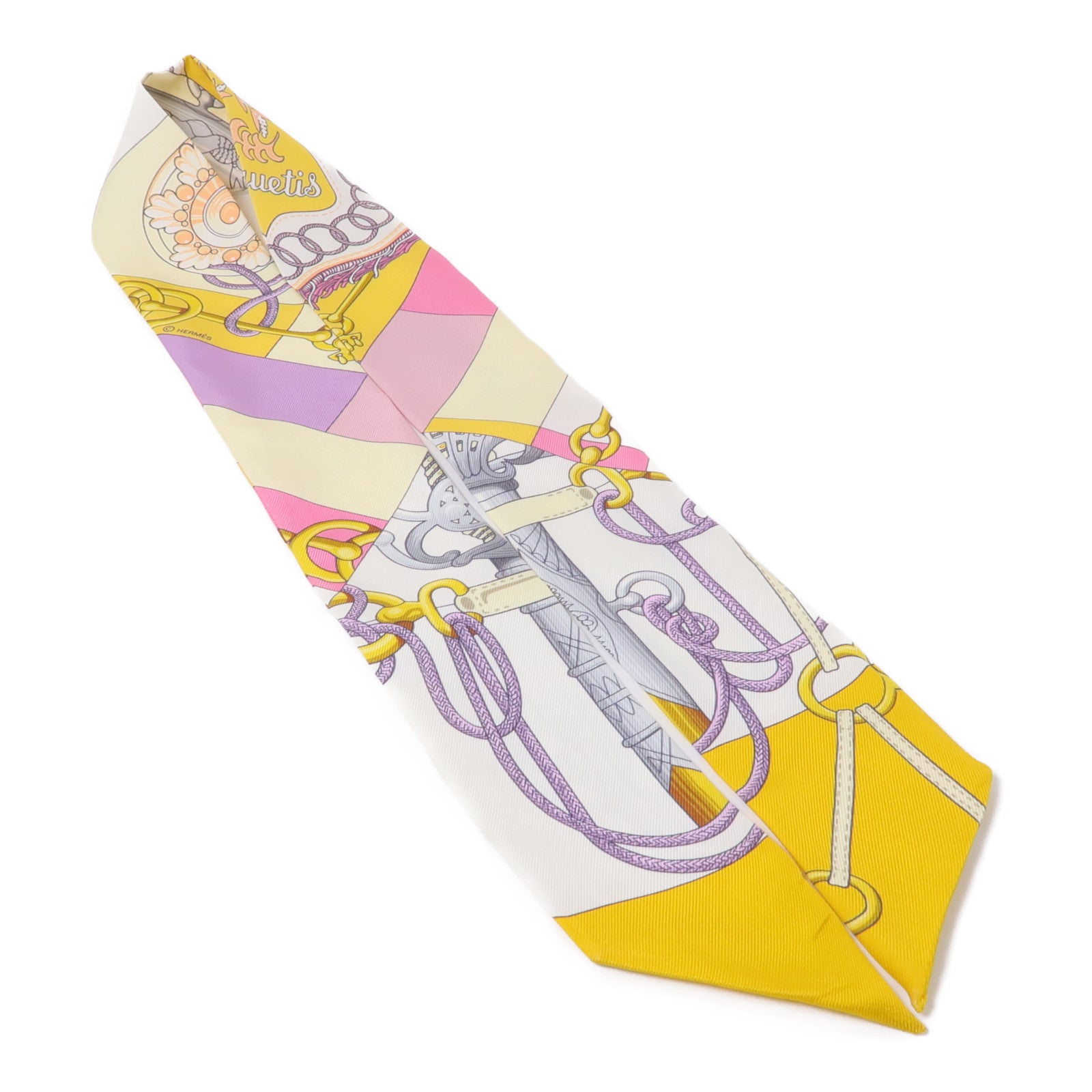 HERMES 絲質Twilly絲巾黃色/粉紅色