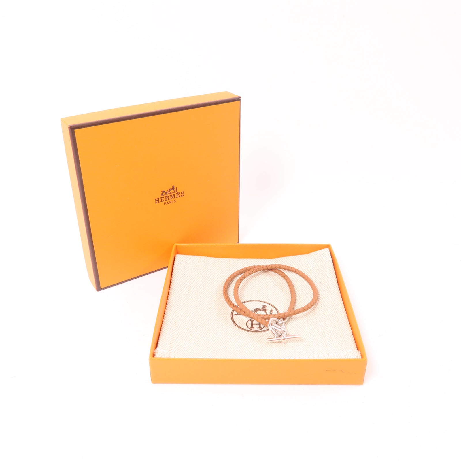 HERMES 皮革Collier Glenan銀扣項鍊37/Gold