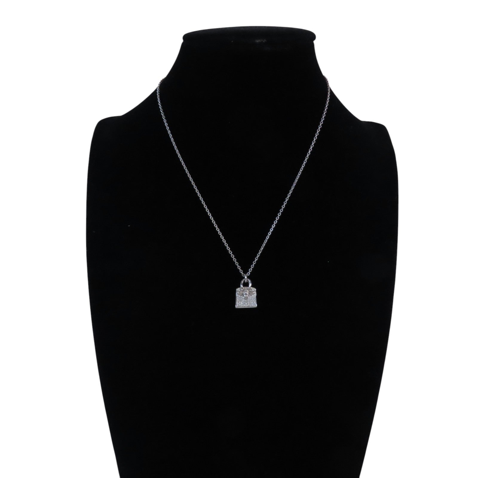 HERMES PHW Amulettes Birkin Diamond Pendant Necklace 18K White Gold