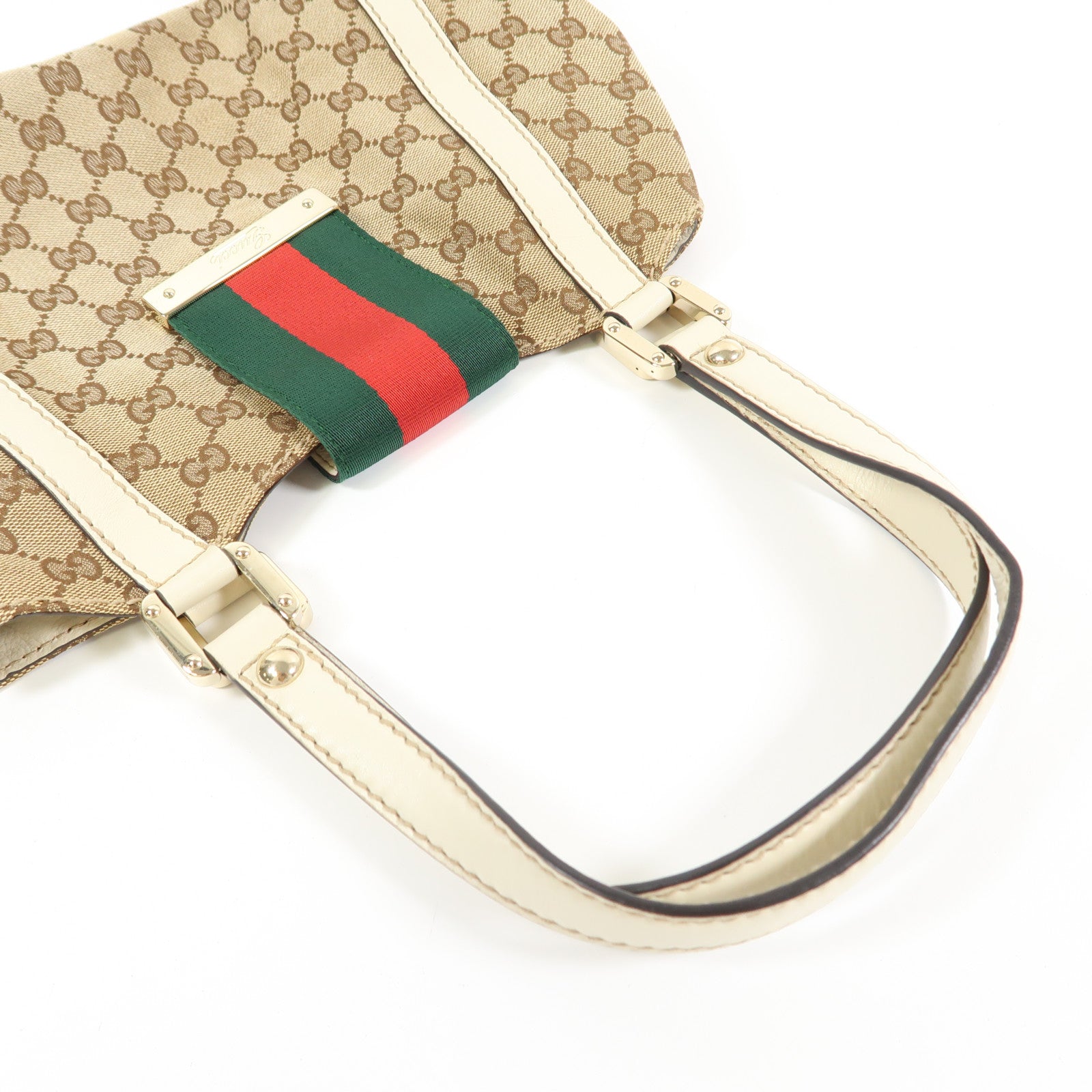 GUCCI 帆布Web Flap Tote銀扣手挽袋
