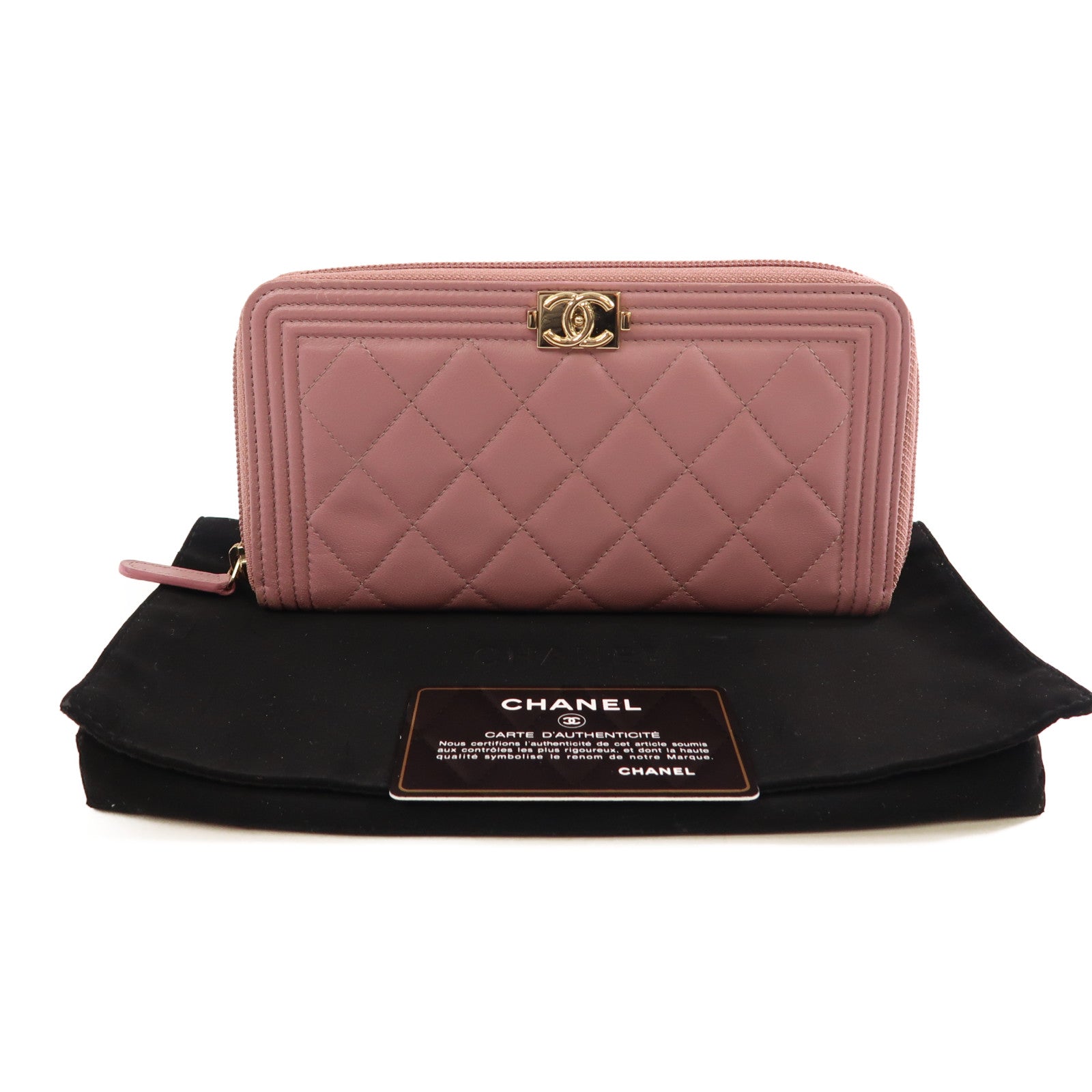 CHANEL CC GHW Boy Long Wallet Lambskin Leather