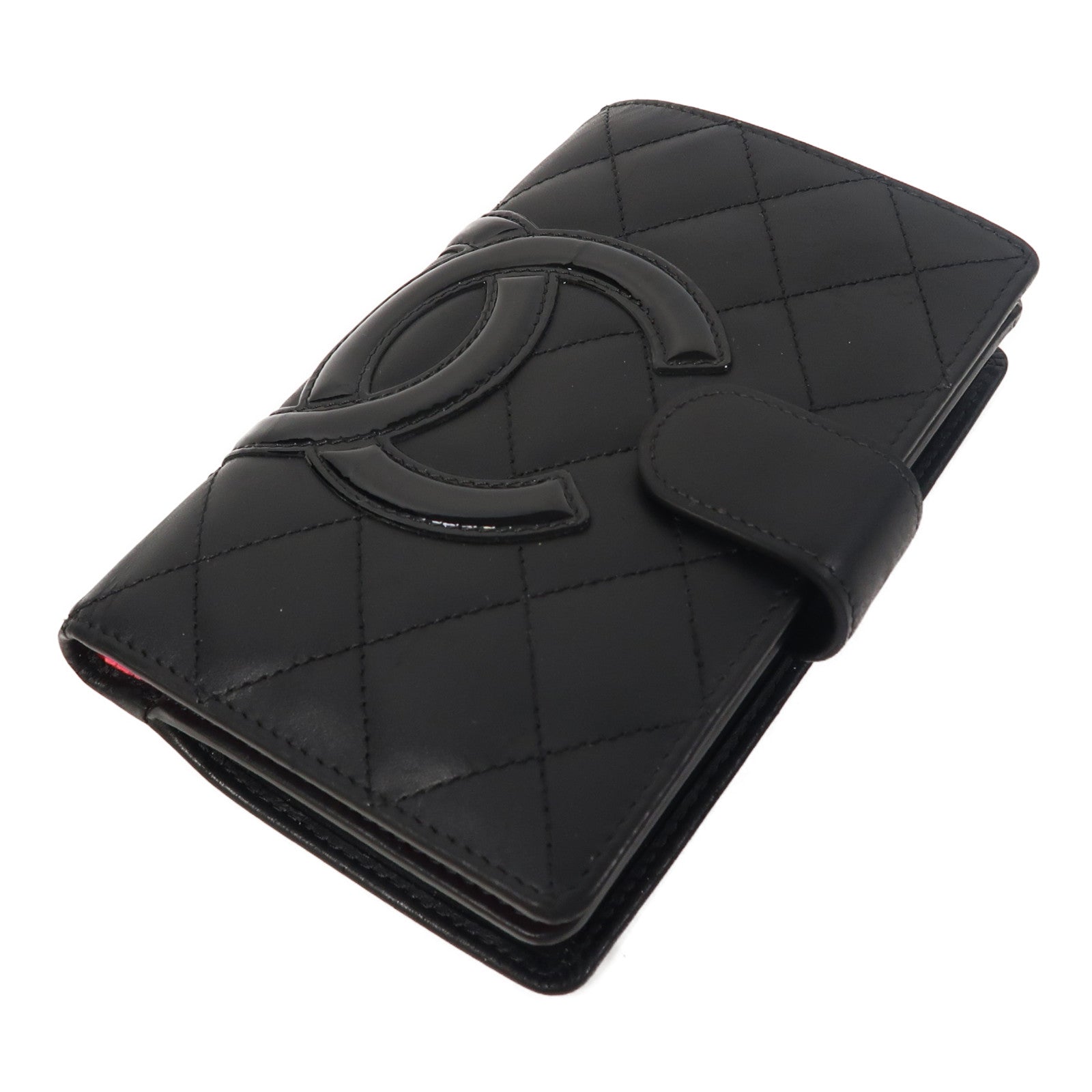 CHANEL 菱格牛皮皮革Cambon Line Wallet銀扣錢包黑色