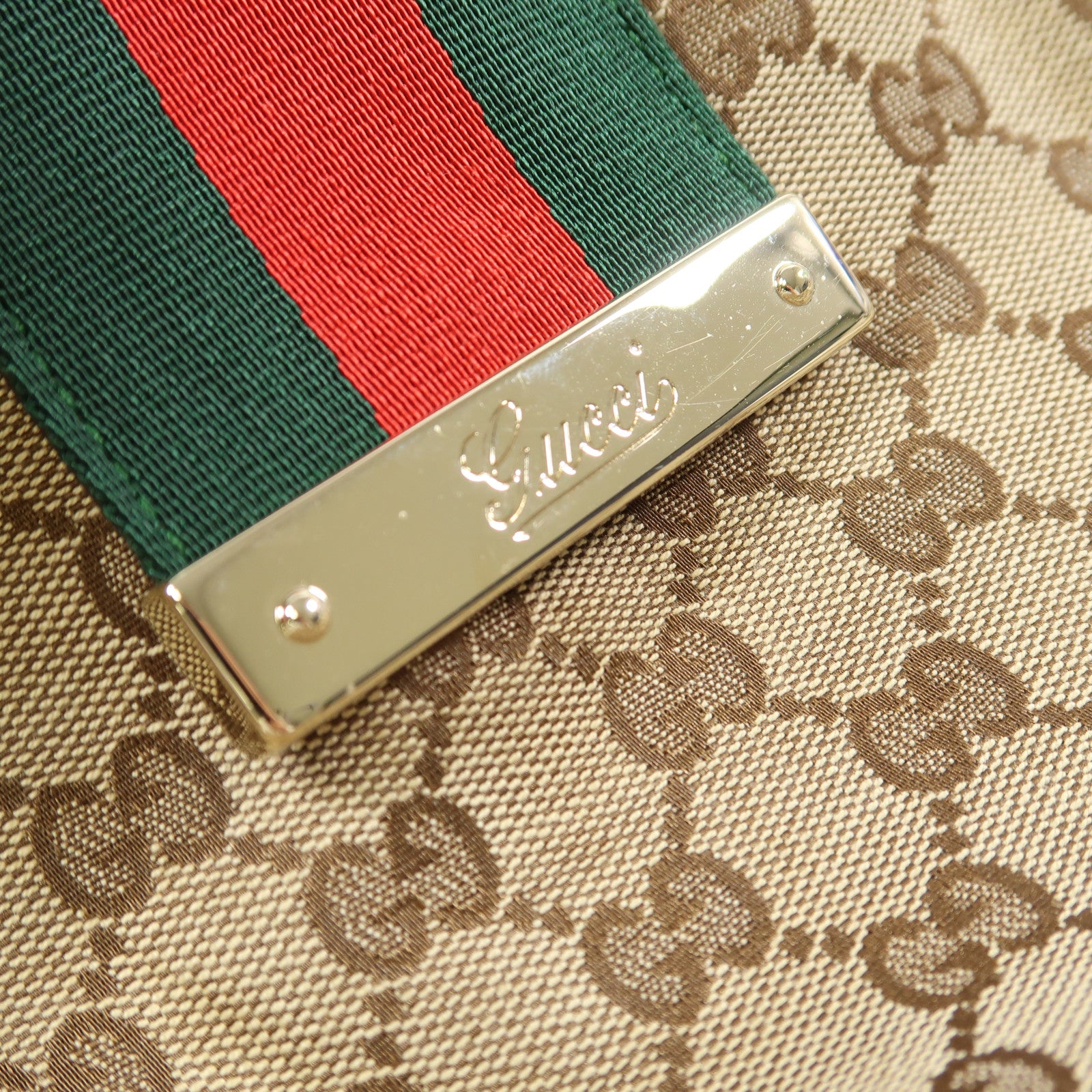 GUCCI 帆布Web Flap Tote銀扣手挽袋