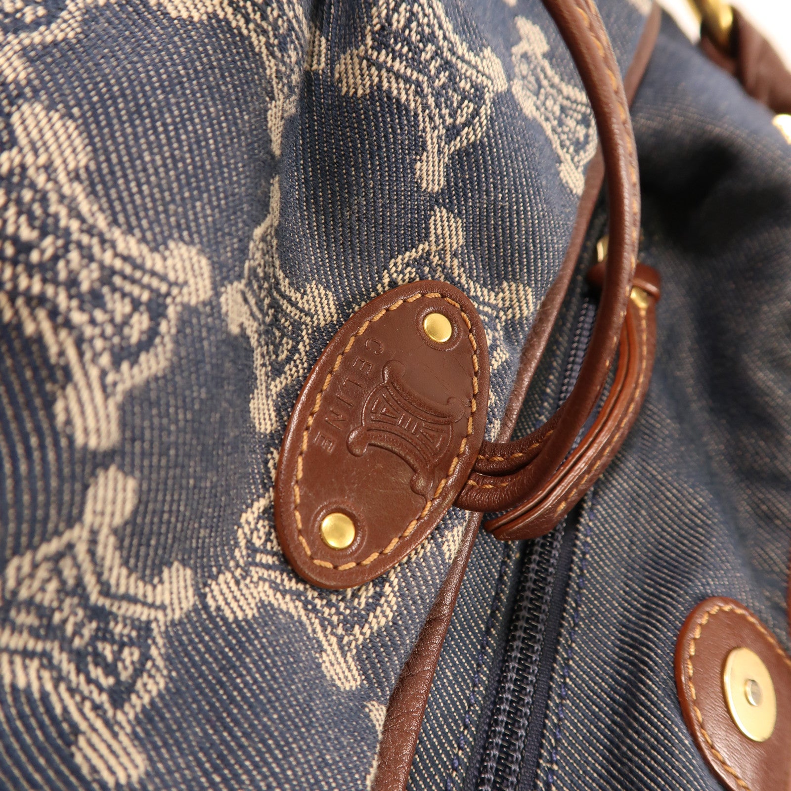 CELINE GHW Shoulder Bag Denim Leather Blue
