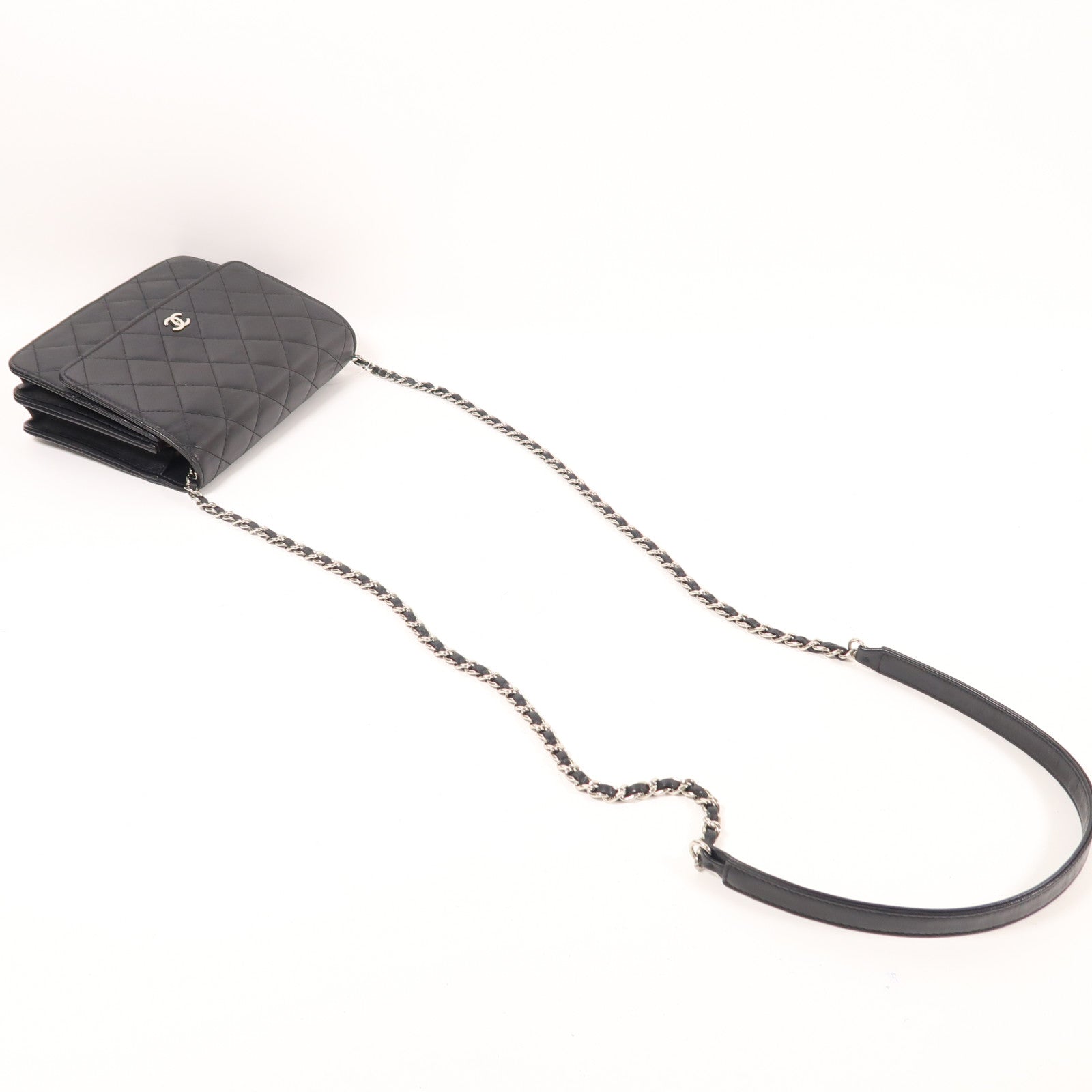 CHANEL 牛皮皮革Chain Shoulder銀扣肩背袋