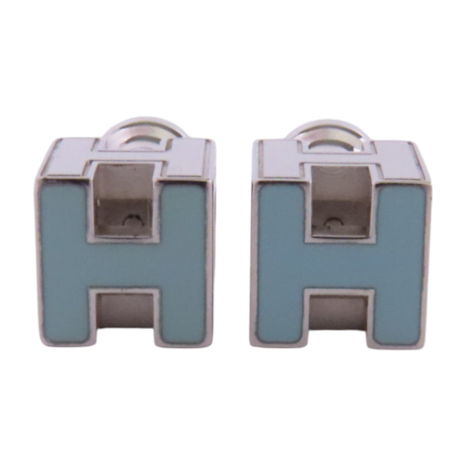 HERMES 金屬/琺瑯Pop H Cube Earrings銀扣耳環