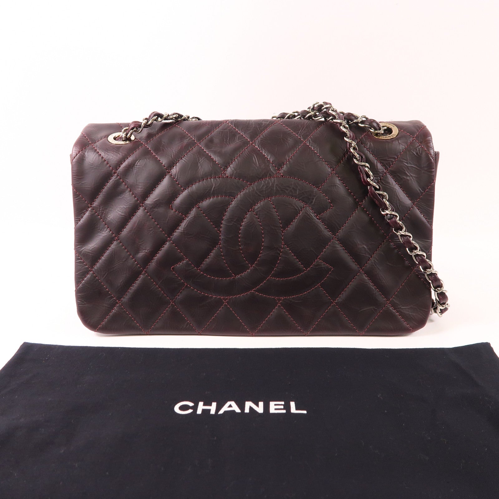 CHANEL 牛皮皮革Shoulder Bag銀扣鏈帶肩背袋