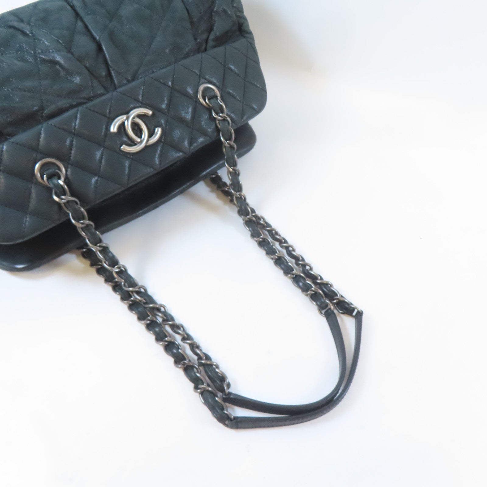 CHANEL 【激減優惠】菱格牛皮皮革Chain Shoulder Bag鏈帶肩背袋深綠色