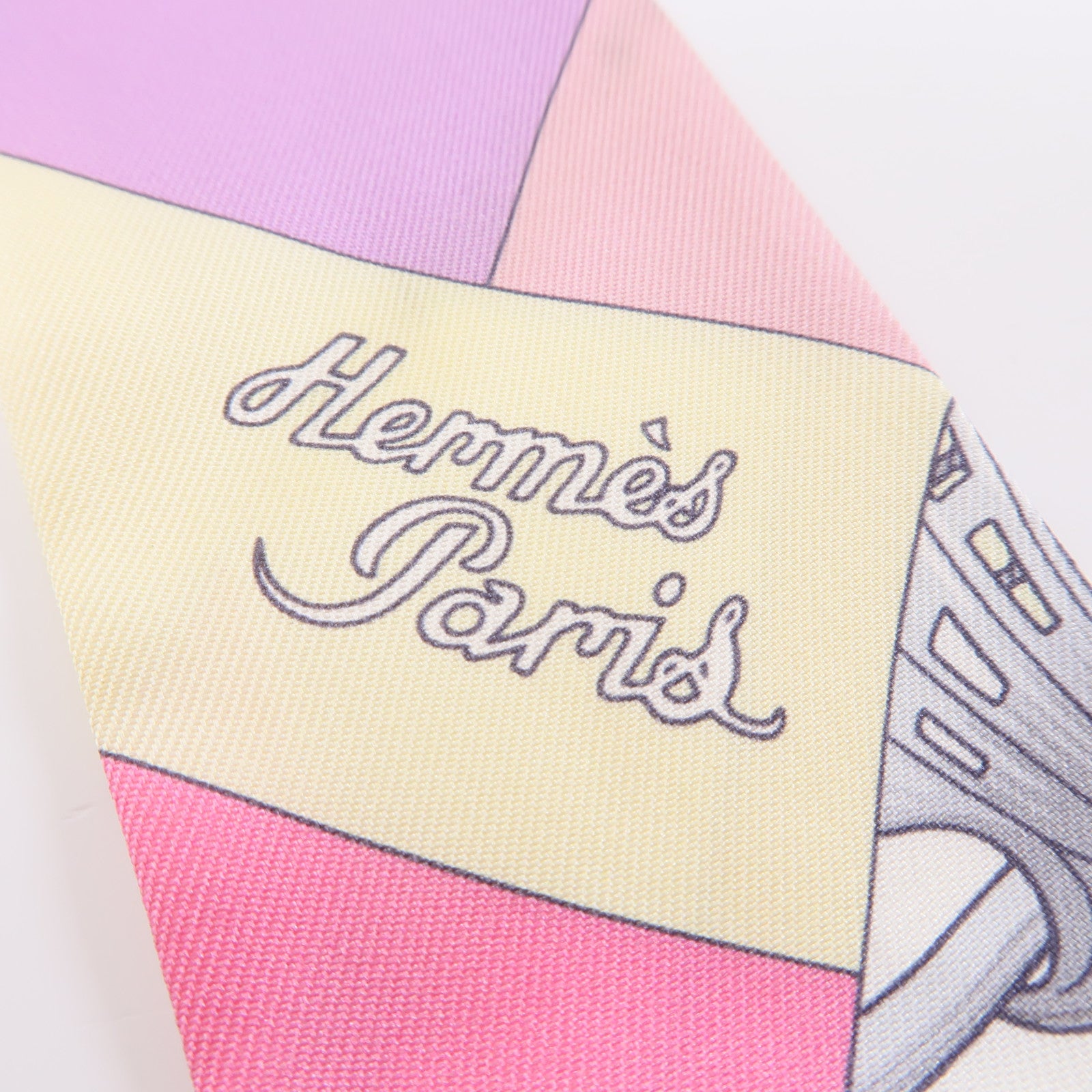 HERMES 絲質Twilly絲巾黃色/粉紅色