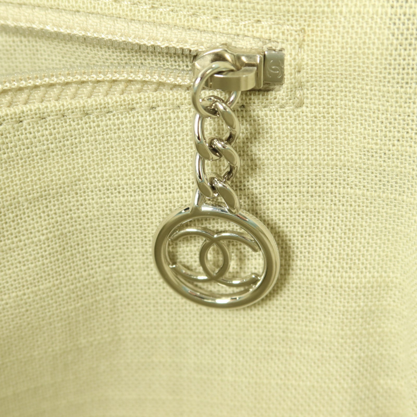 CHANEL 帆布Deauville Tote Bag銀扣手挽肩背兩用袋