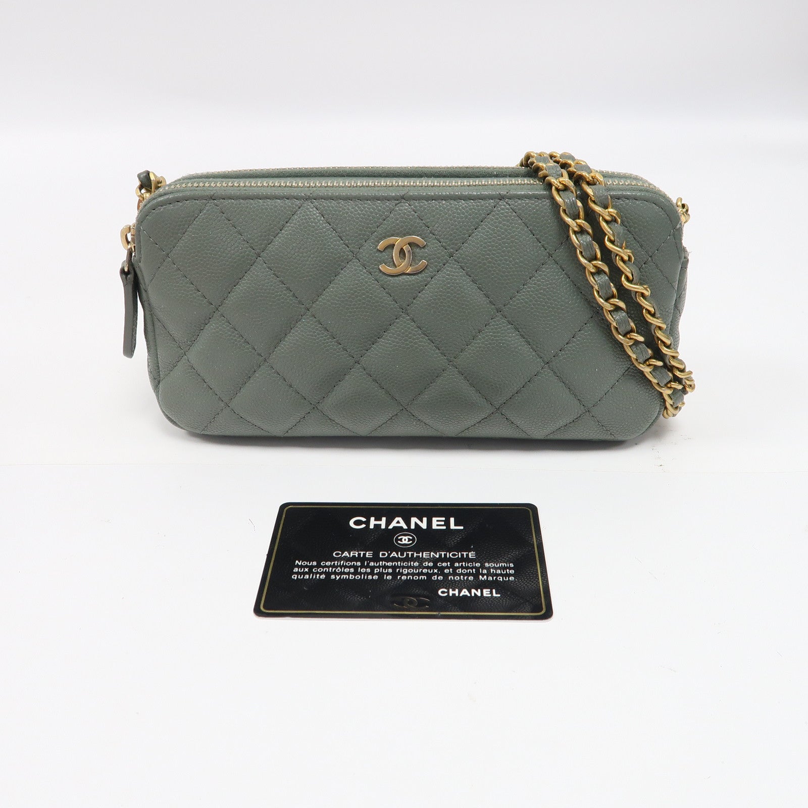 CHANEL 【激減優惠】菱格牛皮皮革Chain Shoulder金扣鏈帶肩背袋綠色