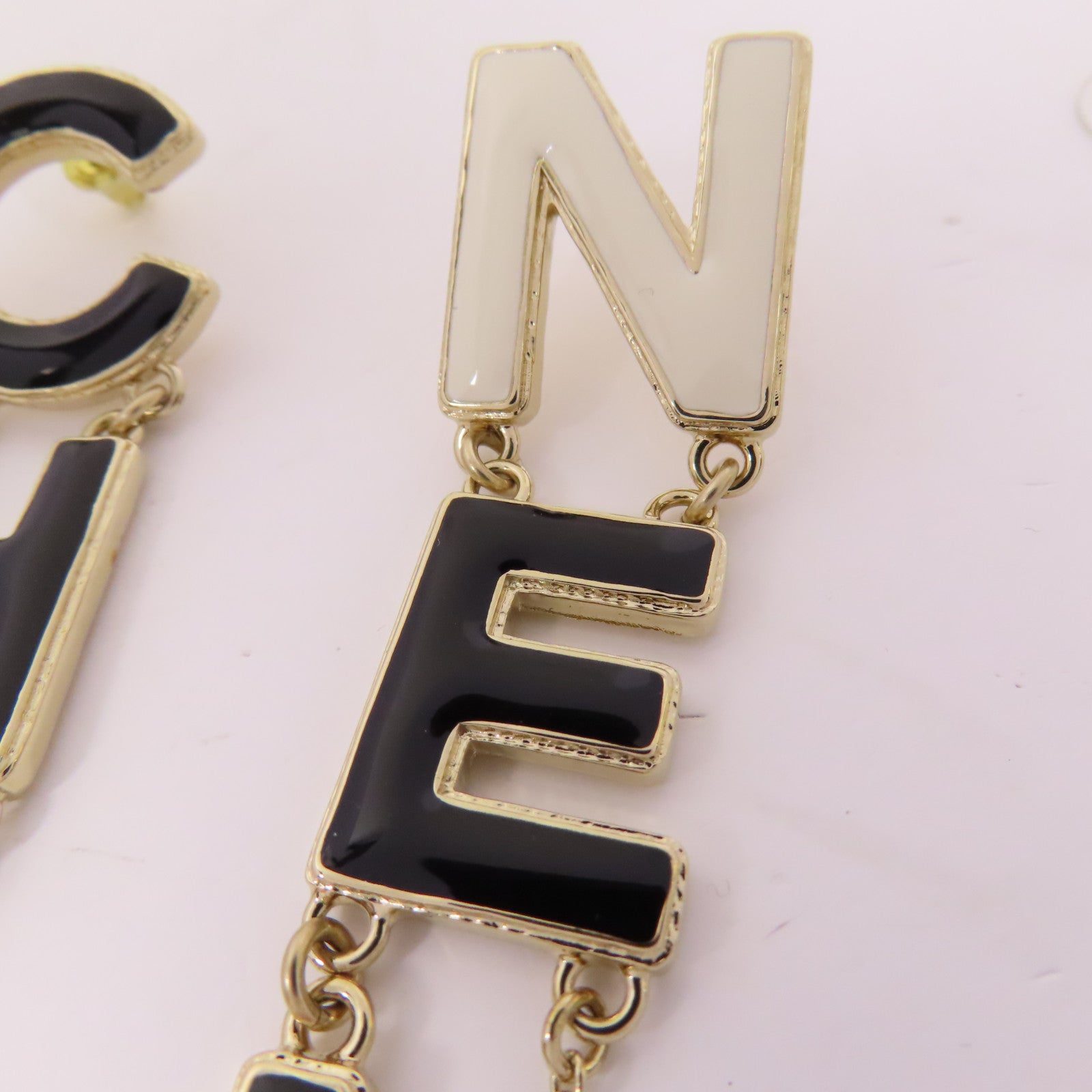 CHANEL CC Pierced Earrings Metal Gold Black White
