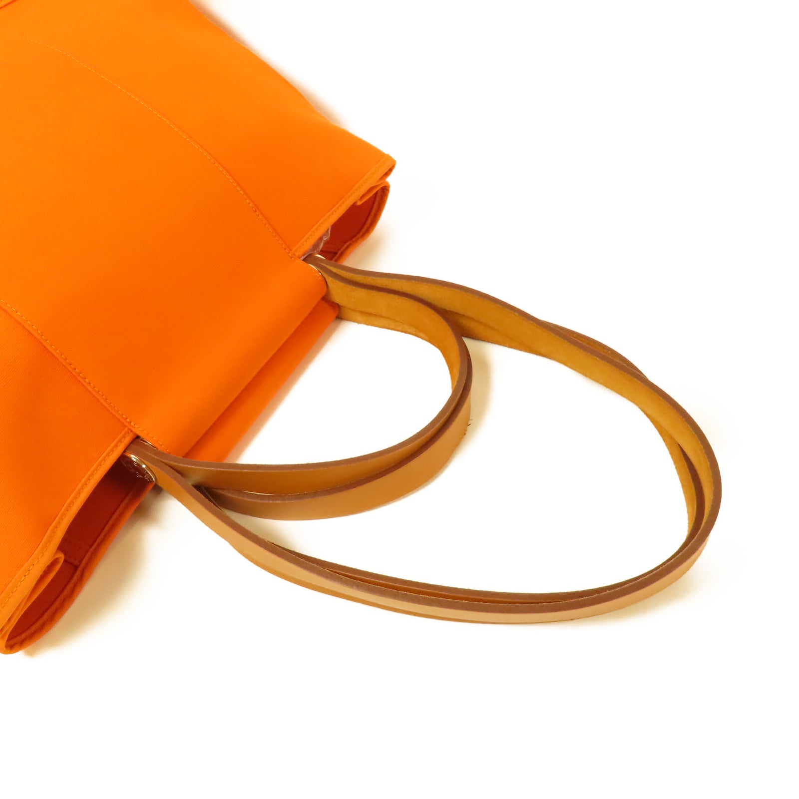HERMES 帆布Cabag銀扣手挽肩背兩用袋Orange