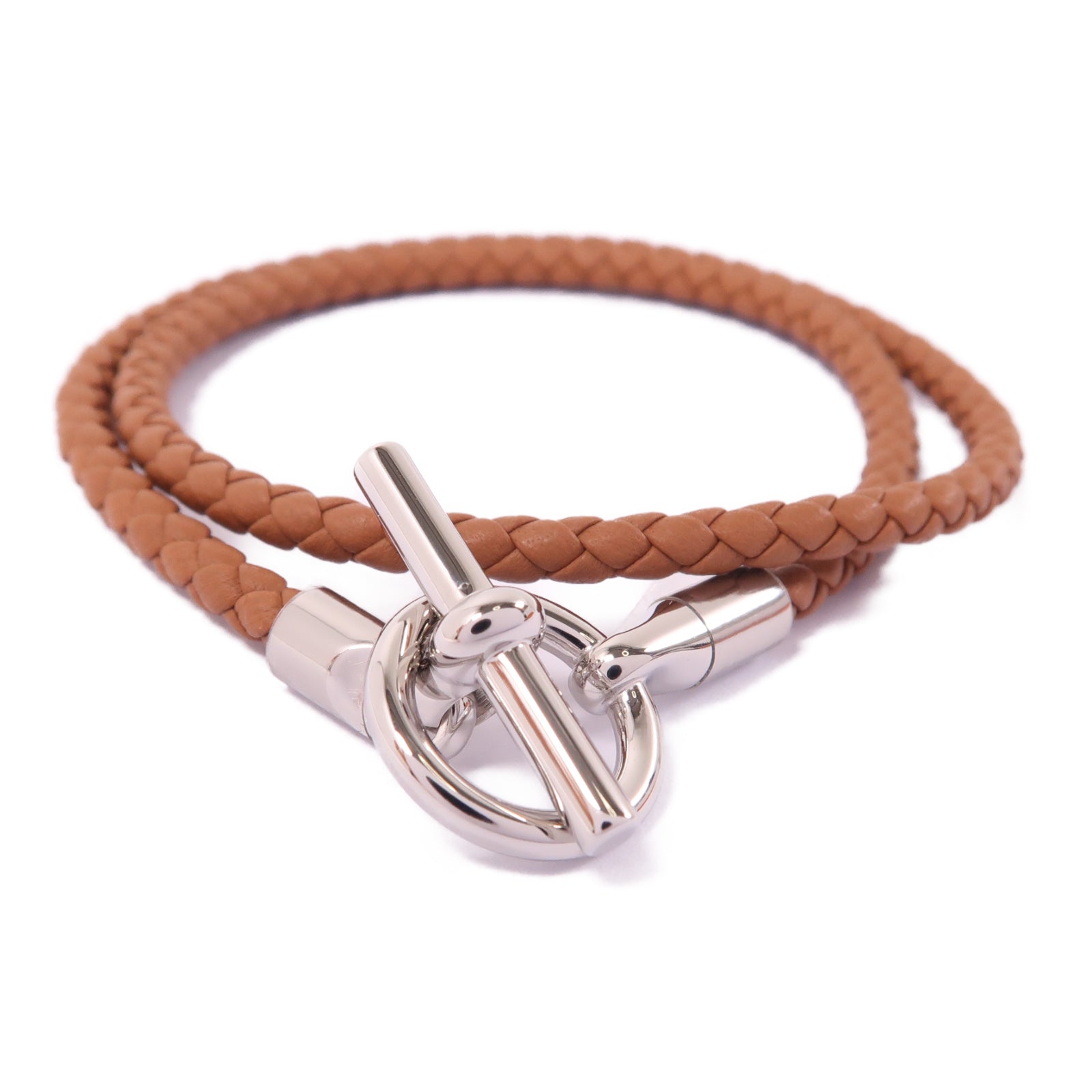 HERMES 皮革Collier Glenan銀扣項鍊37/Gold